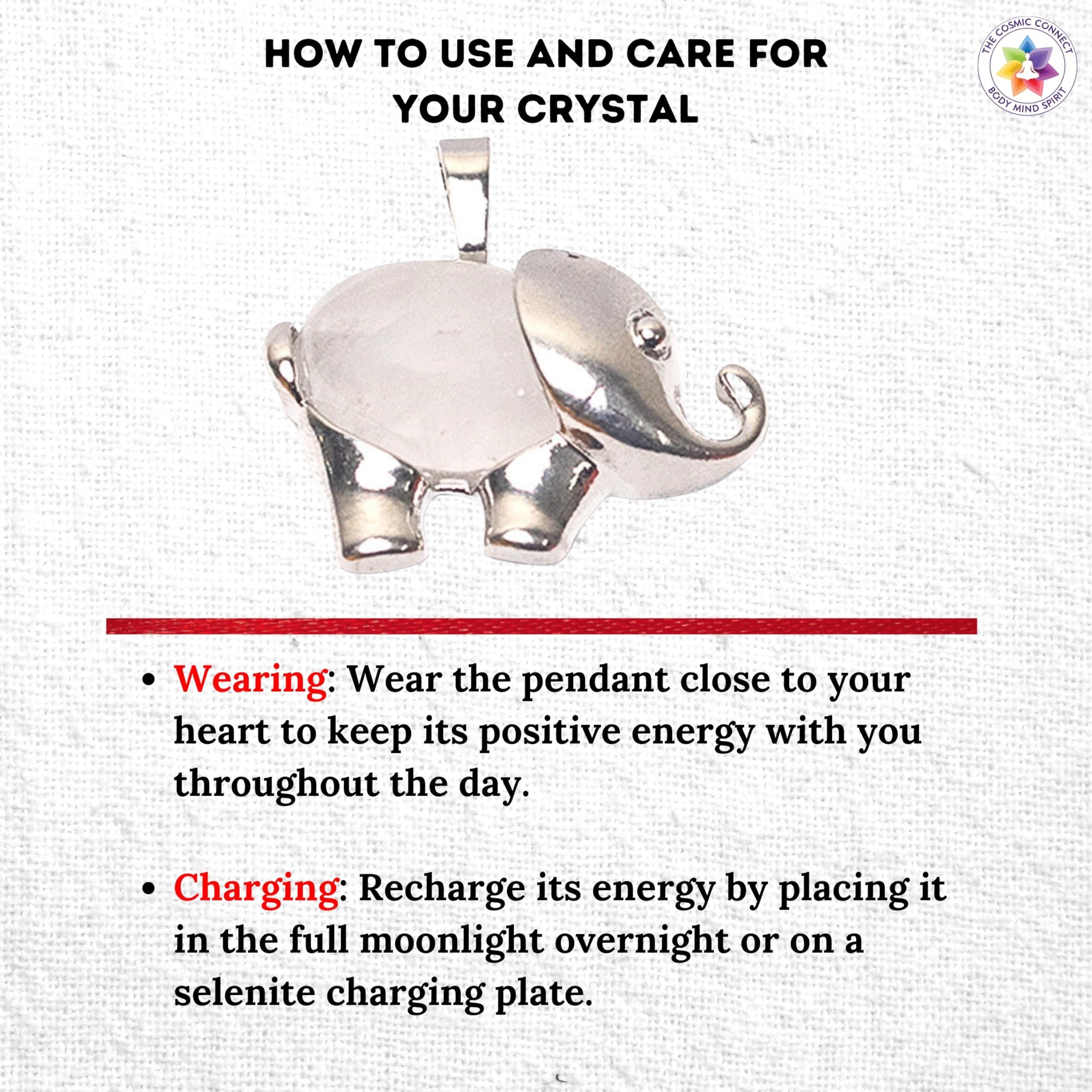 The Cosmic Connect The Cosmic Connect Natural Energizing Crystal Clear Quartz Elephant Shape Pendant Handcrafted Healing Stone Stylish Fashion Jewellery for Positive Energy & Harmony