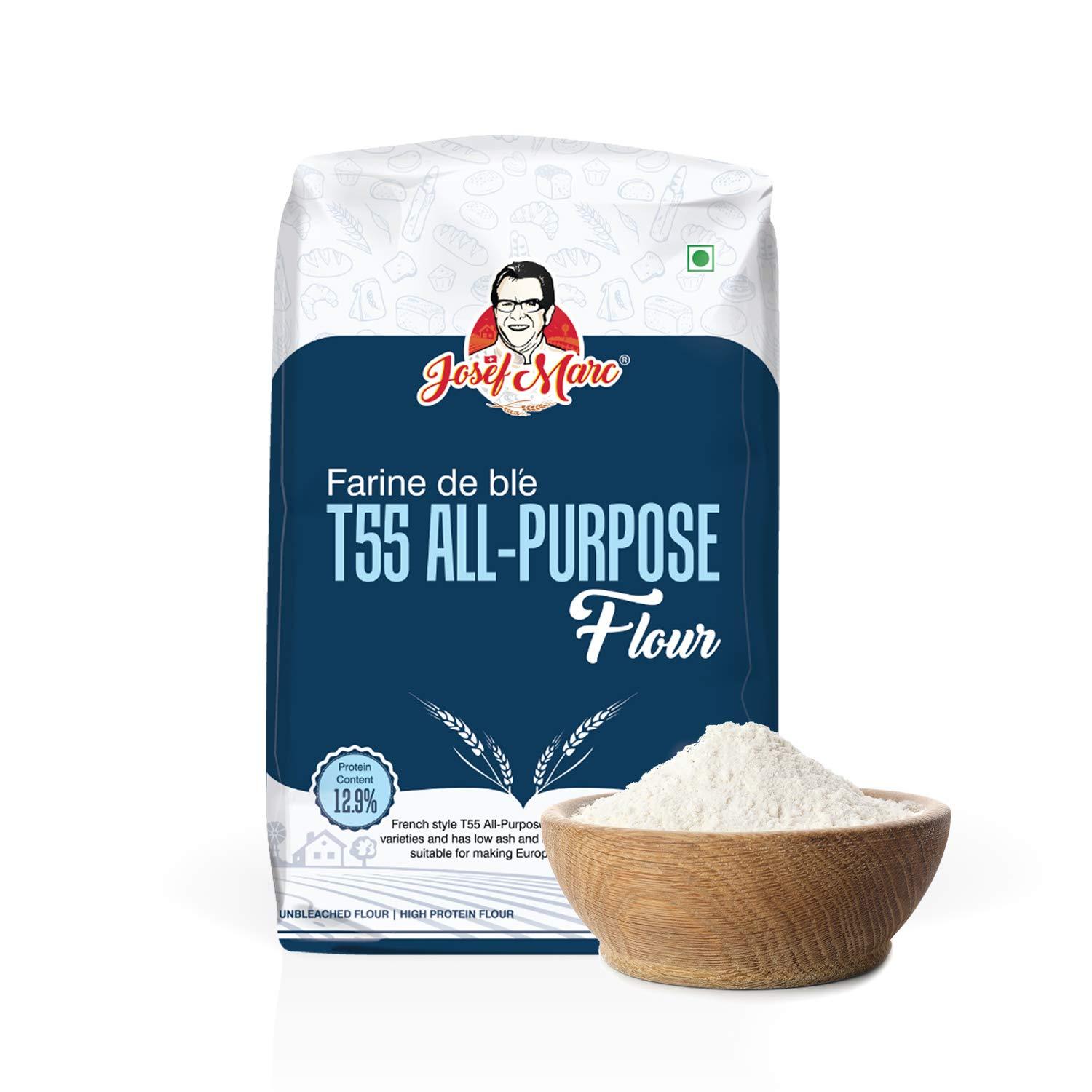 JOSEF MARC Josef Marc Farine De Ble T55 All Purpose Baking Flour 2 LBS (907gram) - Unbleached & High Protein Flour, Type 0 Italian Flour, Bread Flour.