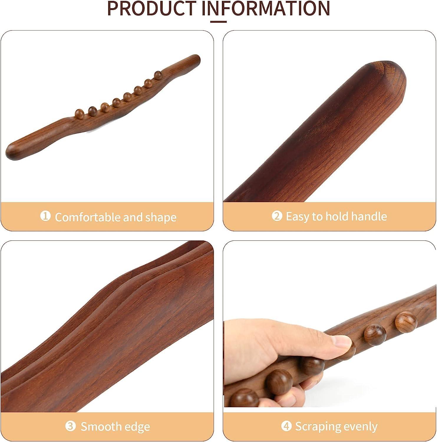 Gyanadh Gyanadh Wooden Gua Sha Stick Massage wooden, Trigger Point Back Legs Neck with Bead Massaging carbonize wood.