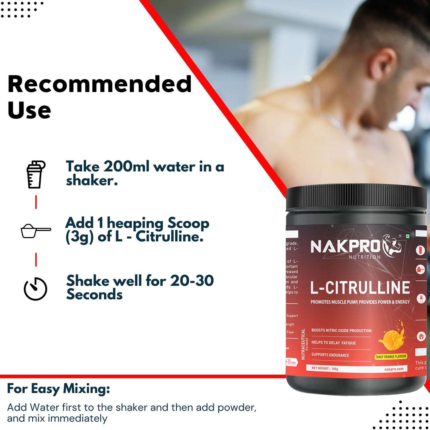 NAKPRO NAKPRO Pure L-Citrulline Powder- Jar, Boosts Nitric oxide & Muscle growth for men & women (Tangy Orange, 100g)