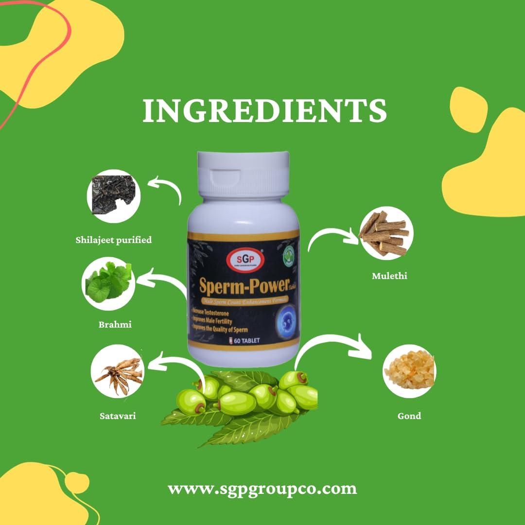 SGP SGP Sperm Booster Tablets for Men | Ayurvedic Male Fertility Sperm Booster Supplements (60 Tablets)