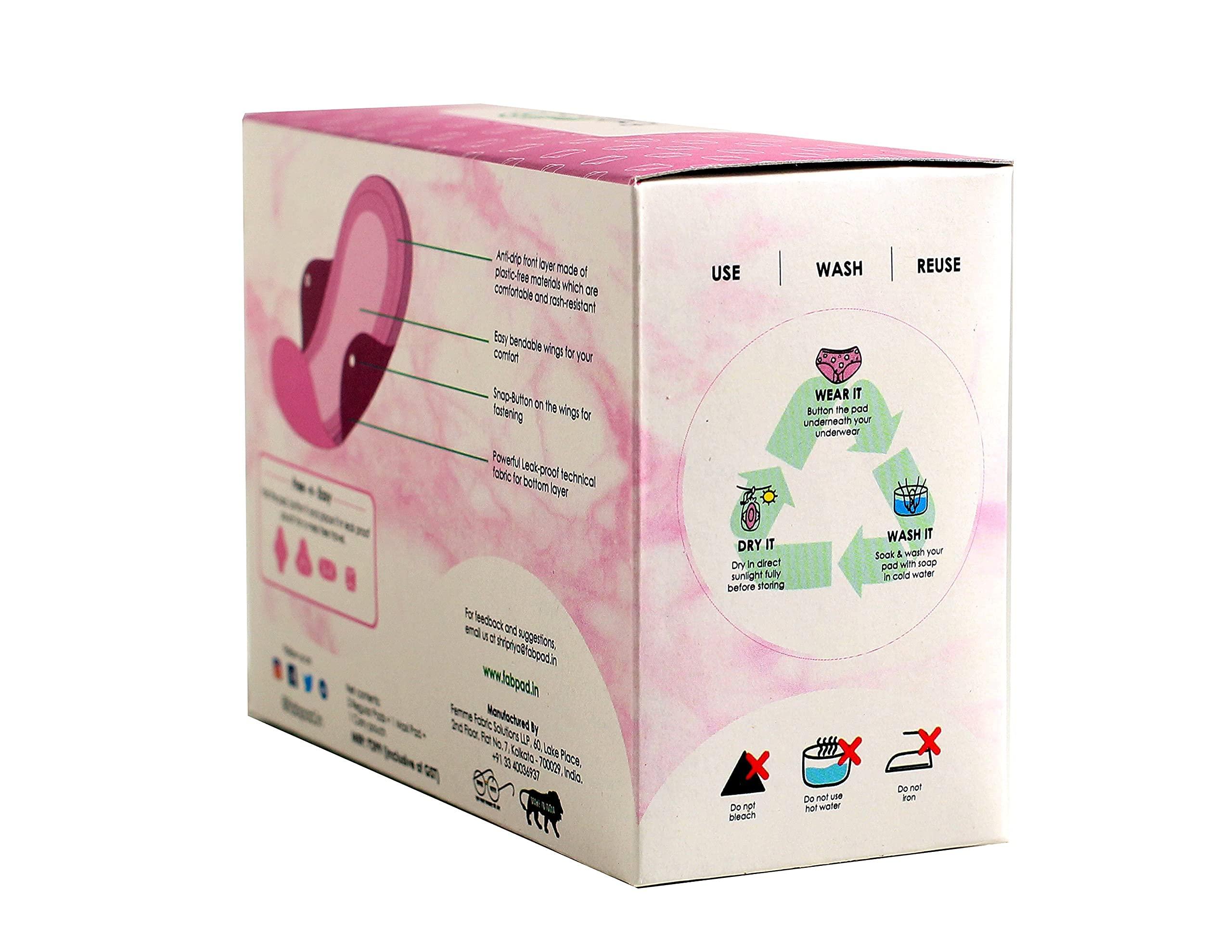 FabPad FabPad Reusable Washable Sanitary Cloth Pads Napkins Eco-Friendly Menstrual Hygiene Solutions (Pack of 4) (Pink, 3 Day Pads + 1 Night Pad)