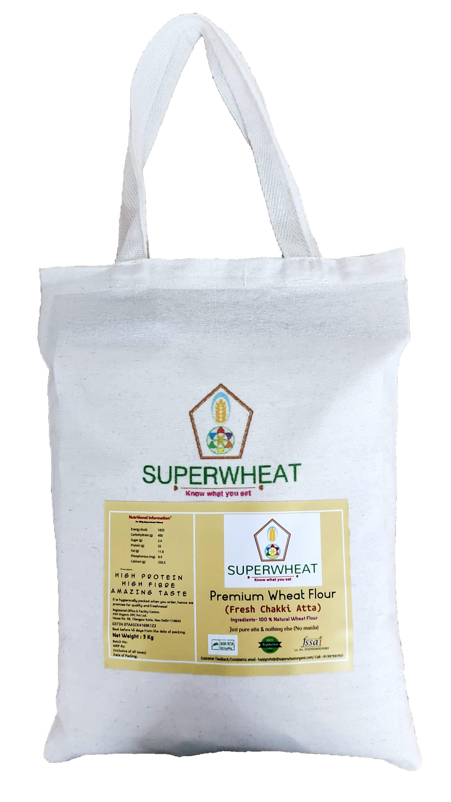 SUPERWHEAT SUPERWHEAT PREMIUM Atta (Wheat Flour) Fully Natural, High in Natural Protein, Easy to Digest and No Preservatives Wheat Flour 5kg