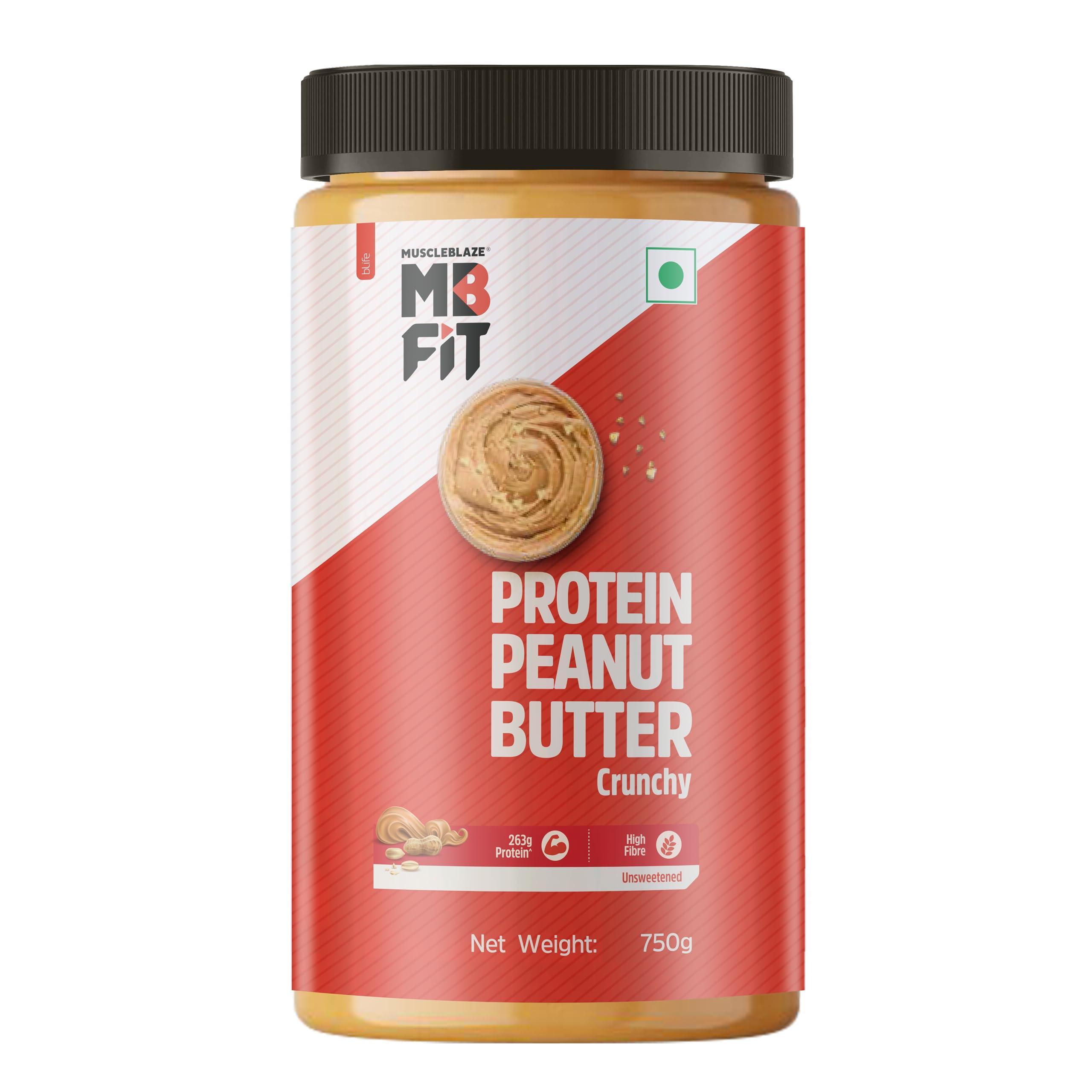 MuscleBlaze MuscleBlaze Fit High Protein Natural Peanut Butter, Crunchy (Unsweetened, 750g) | 35g Protein | With Whey Protein Concentrate