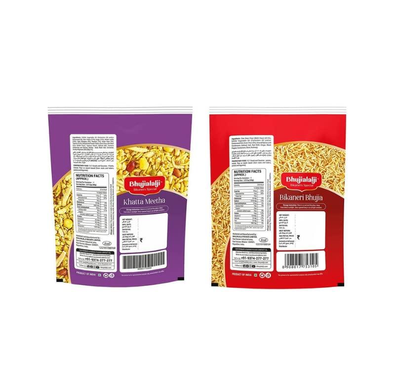 BHUJIALALJI Bhujialalji Khatta Meetha and Bikaneri Bhujia (pack of 4) 4kg | All time favourite indian snacks/Namkeen | Ready to eat | Crsipy & Light snacks.