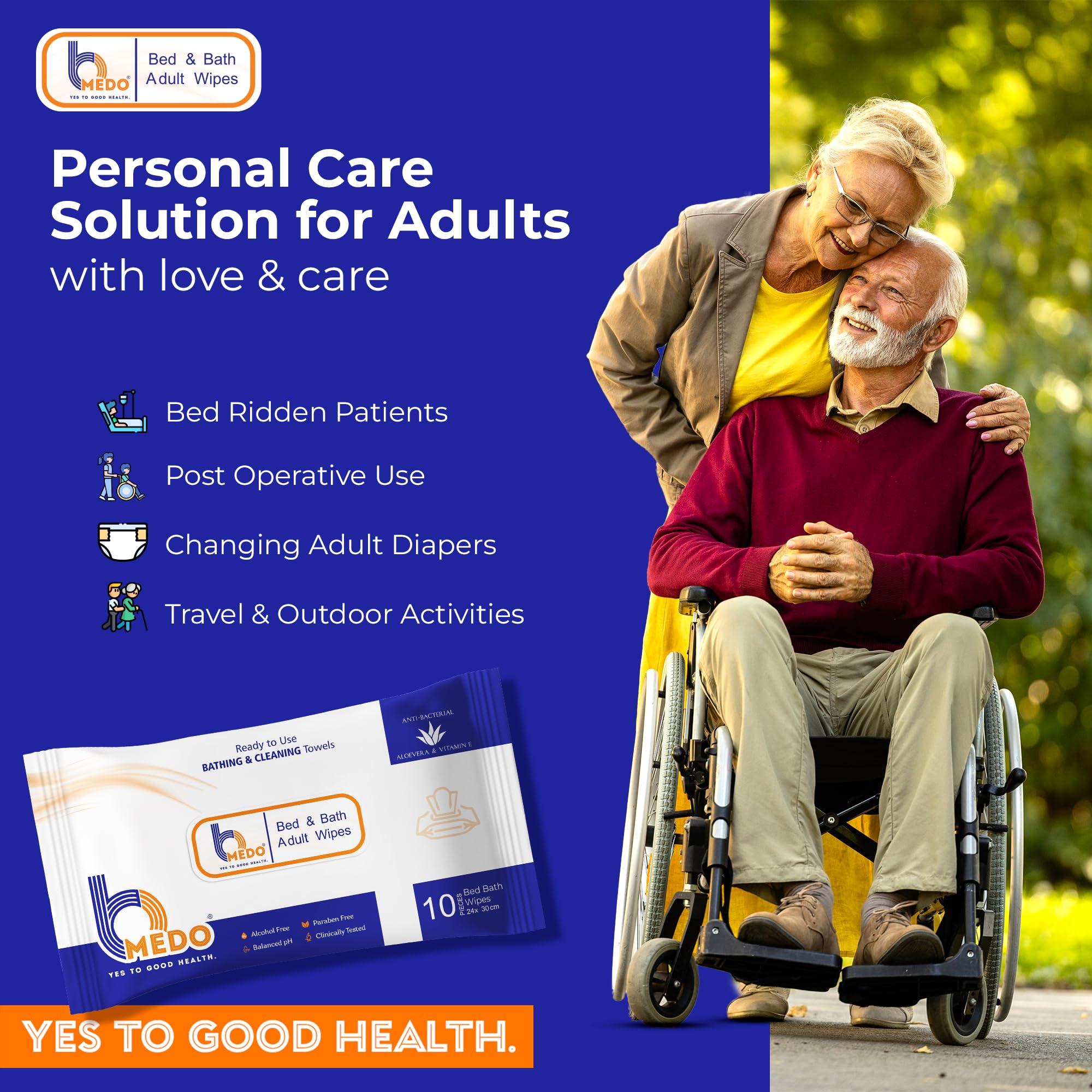 BMEDO Bmedo Bed Bath Wipes, Adult Wet Wipes, Adult Bath Wipes, Anti Bacterial, Ready To Use Cleansing Towels, Refreshing Sponge Bath Towel, For Men & Women | Travelling Wipes | Pure Water Soft Moisturizing Wet Wipes With Lid (40 Count (Pack Of 4))