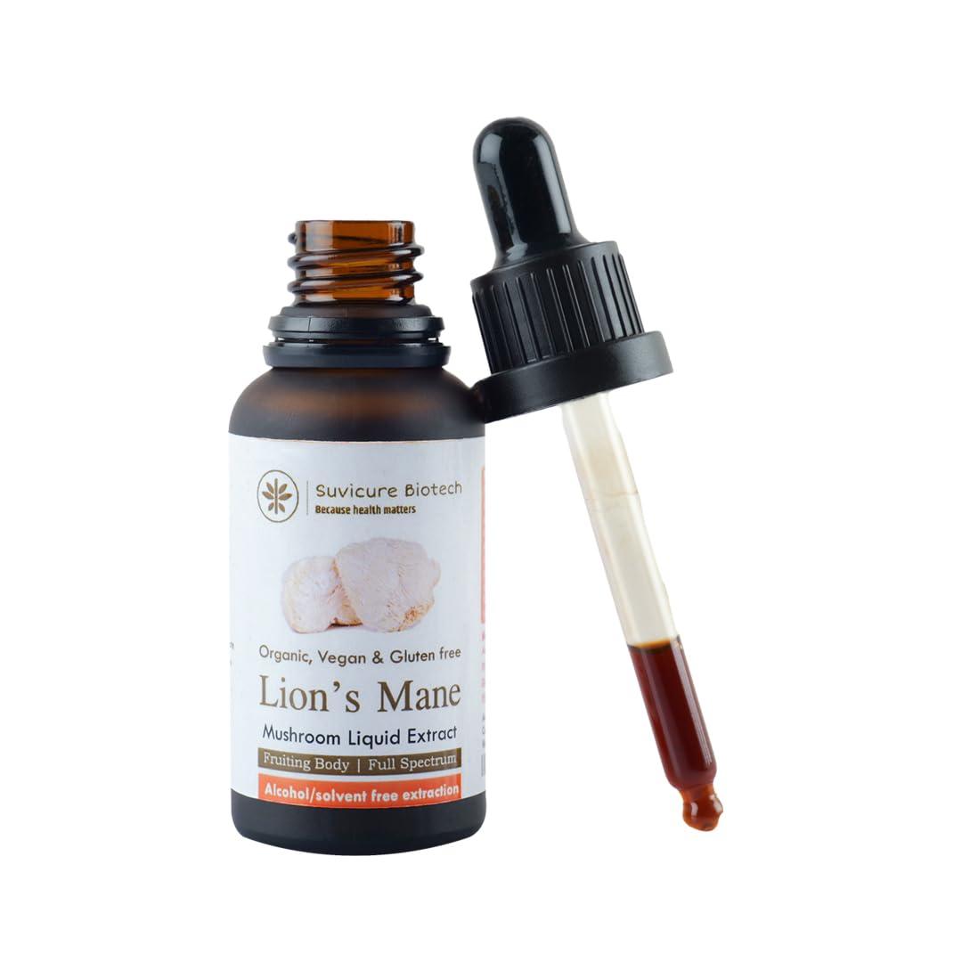 Suvicure Biotech Suvicure Biotech Lion\'s Mane Mushroom Liquid Extract - 30ml | Supports Cognitive Function, Focus, Mental Clarity, Mood, and Brain Health | Natural Herbal Supplement | 60 Servings