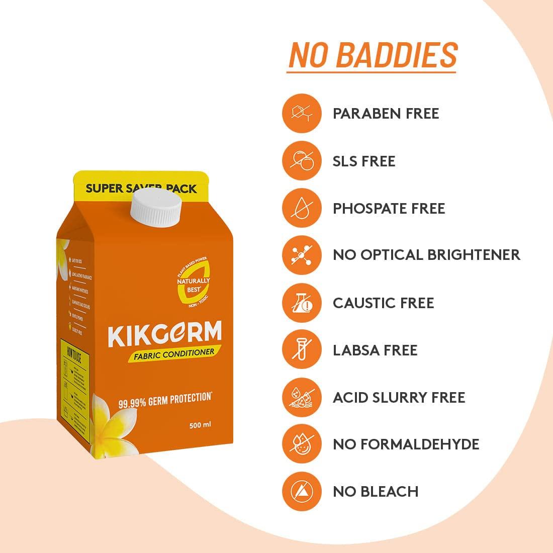 KIKGERM Kikgerm Plant Based Fabric Conditioner & Fabric Softener - Natural, Eco-friendly, Non-toxic, Chemical-free, Biodegradable - Kids Safe, Skin Safe - Long Lasting Fragrance & Softness - 500ml(Pack of 1)