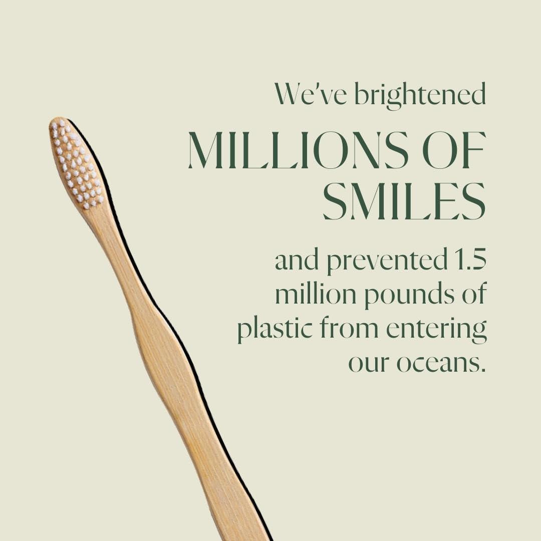 Plus Ultra PLUS ULTRA Adult Size Bamboo Toothbrush\"Hello Handsome\" with Soft, Wave-Shaped, BPA Free Nylon Bristles and Plant Based, Natural, Biodegradable Handle