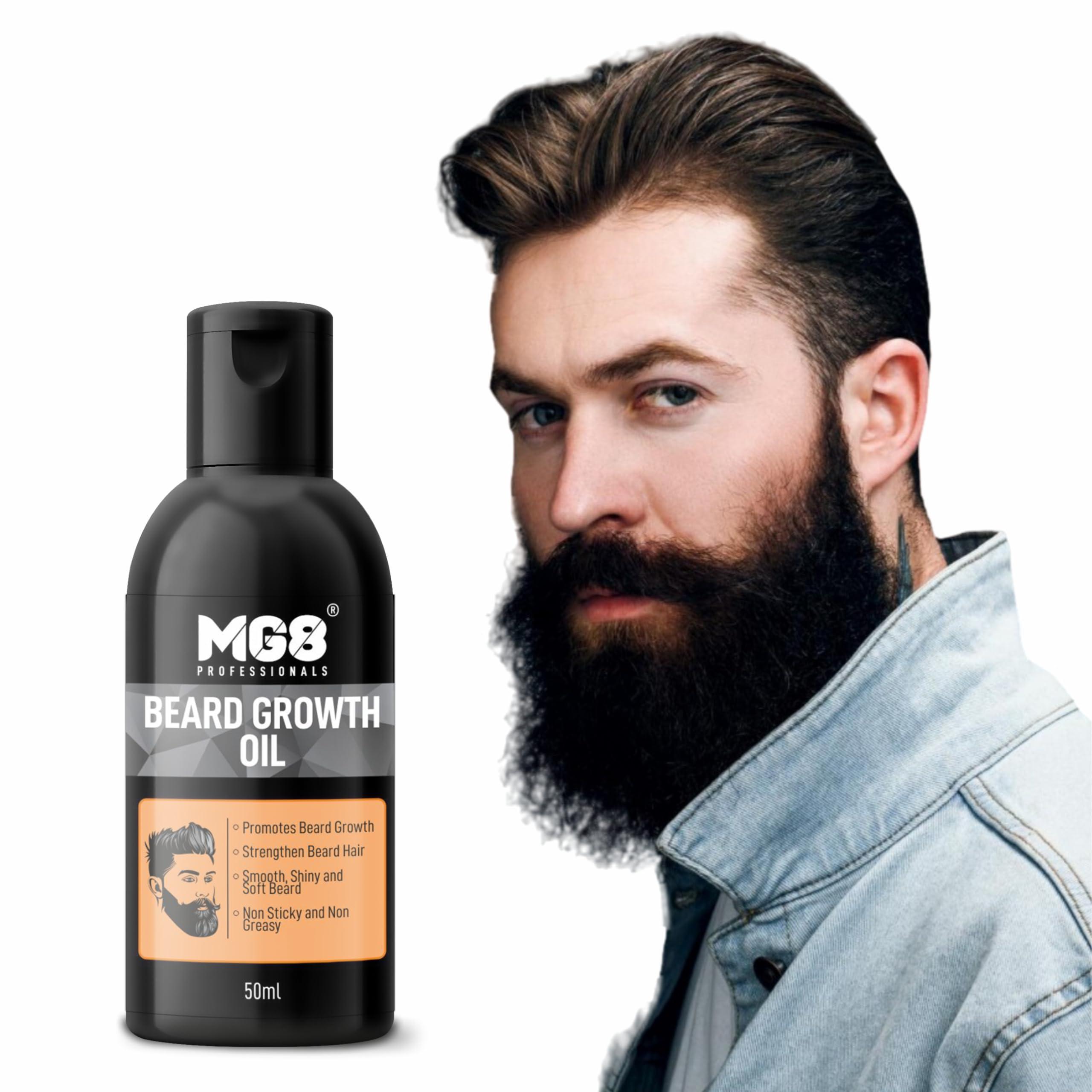 MG8 MG8 Beard Oil For Men Fast Growth | Promotes Beard Growth, Repairs Damaged Hair, Strengthen Beard Hair, Smooth, Shiny & Soft Beard, Non Sticky & Non Greasy Beard Growth Oil 50 Ml
