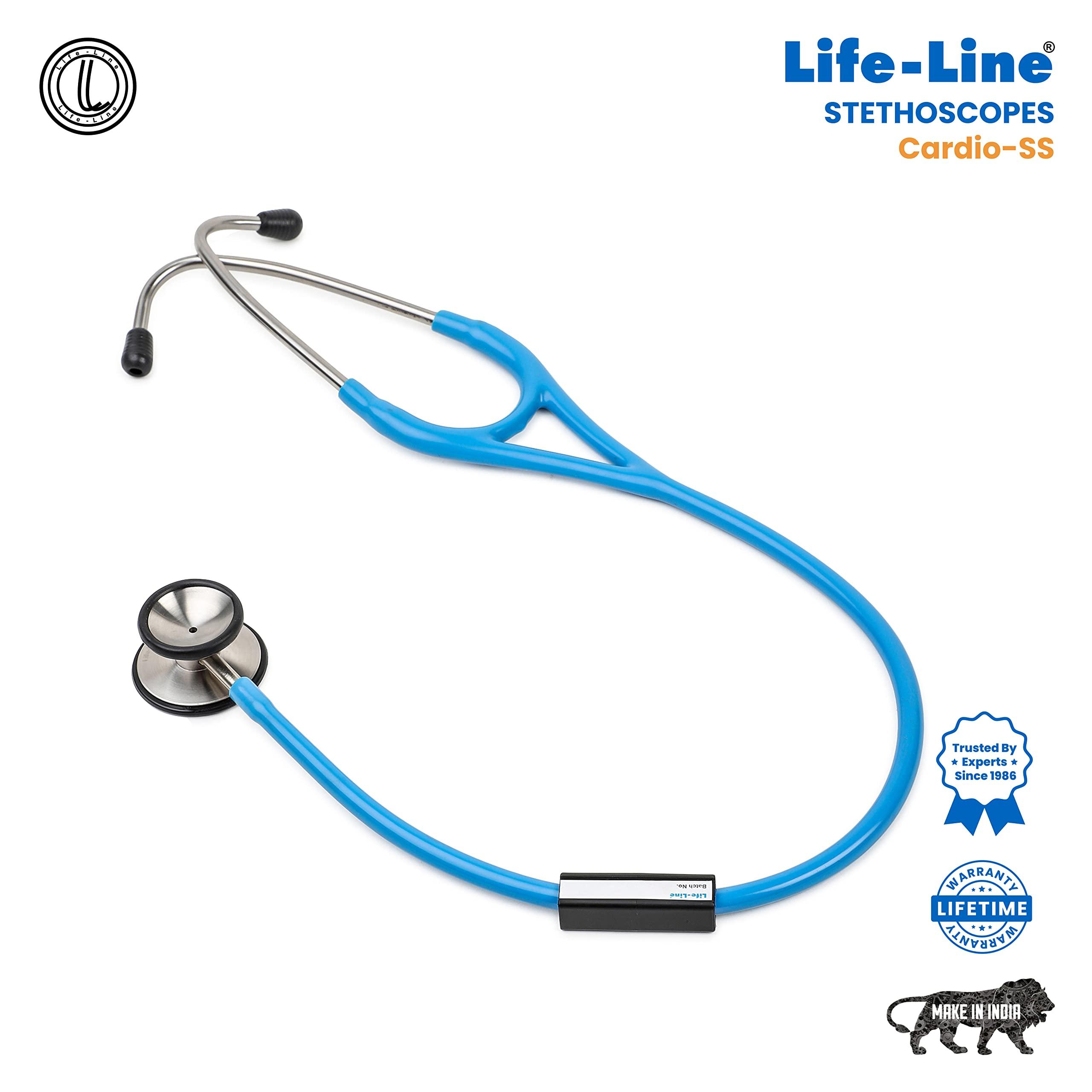 LIFE LINE LIFE LINE Cardio SS Stethoscope (Light Blue) | Single Side Diaphragm Stainless Steel Chest Piece for Adult | 2-way Tube | Suitable for Doctors