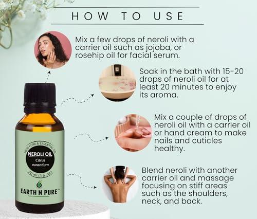 EARTH N PURE Earth N Pure Neroli Essential Oil (Mogra Oil) Natural and Therapeutic Grade with Glass Dropper 15 ml