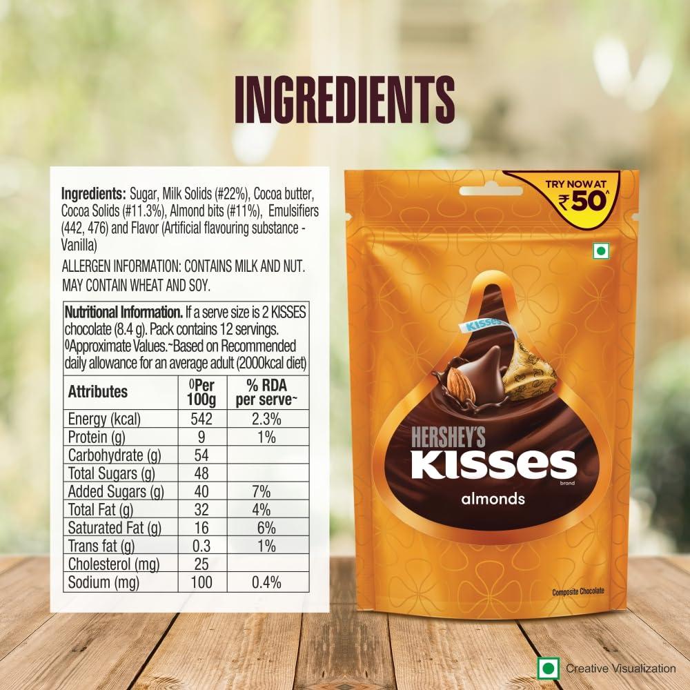 Hershey's Kisses Hershey's Kisses Almonds Chocolate, 33.6g (Pack of 8)