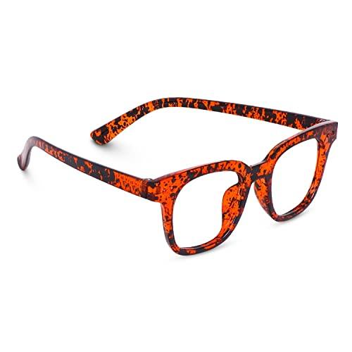 Dervin Dervin Blue Light Blocking Computer Glasses Gaming Filter Transparent Square Eyeglasses for Eye Protection Men and Women, Tablet/Laptop/Mobile/TV, Anti-blue & Anti eyestrain (Brown-Print)