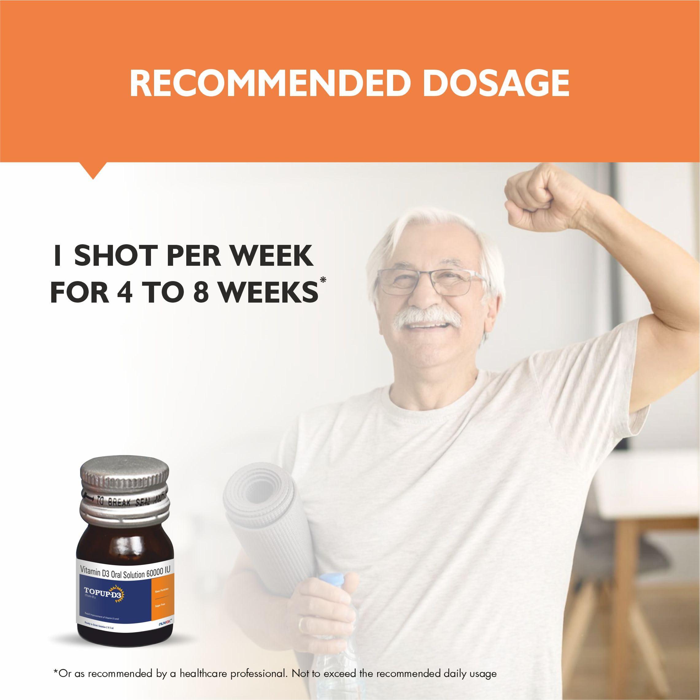 Nuvox Healthcare TOPUP D3 – Ready to Drink Vitamin D3 (Cholecalciferol, 60000 IU) | Nano Shots for Immunity, Healthy Bones & Strong Muscles | Sugar Free Nano Shots | Pack of 4 shots of 5 ml each