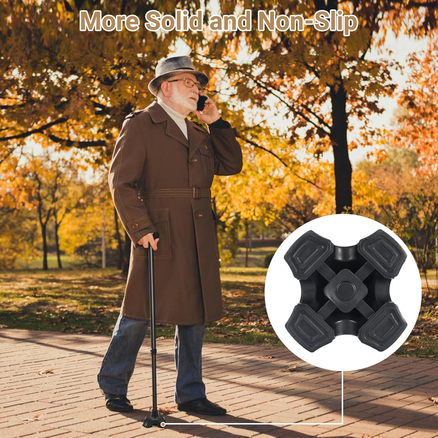 MCP MCP Self Standing Quad Base Replacement for Most Walking Canes, Walking Sticks, Folding Canes or Offset Quad Pod or Tripod Canes - 4 Prong Rubber Cane Foot Pad Big (Black)