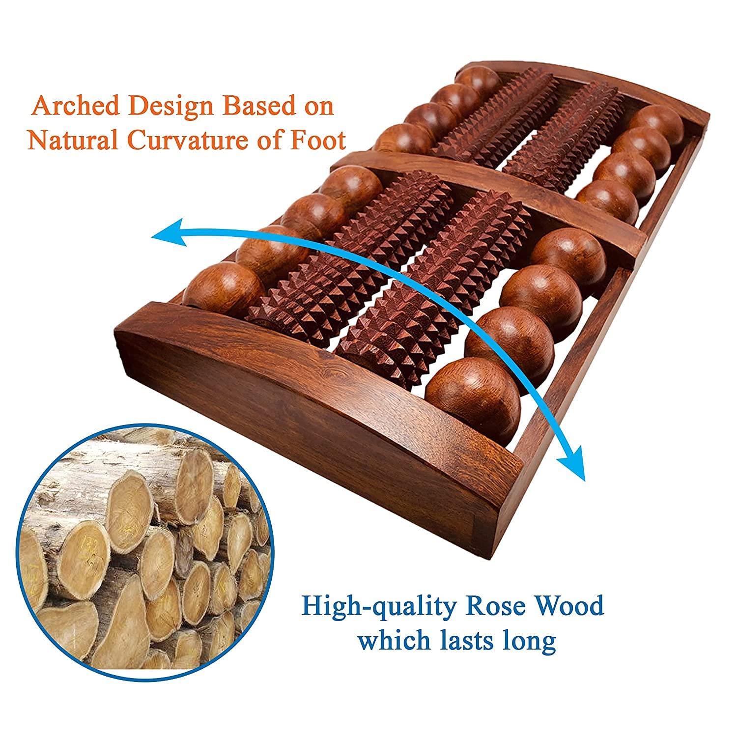 CraftsCollectionStore Crafts Collection Store Foot Wooden Massager with Multi Roller 13"| Rosewood Unisex Massager for Full Body Pain Relief | Relieves Muscle Pain | Gives Acupressure on Bottom of Foot