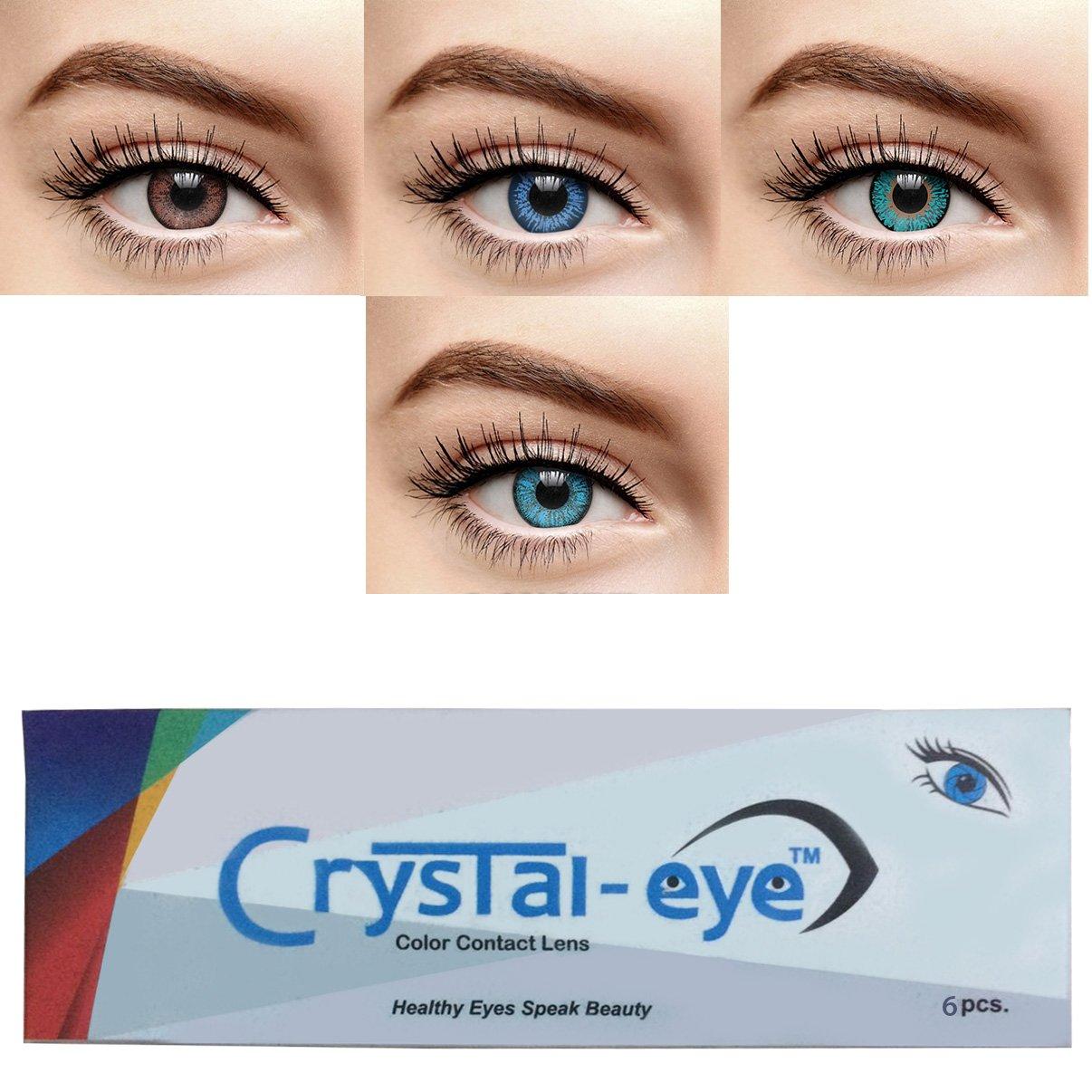 Crystal eye Crystal Eye Zero Power Monthly Contact Lens and Multi Plus Solution with Storage Box (Brown, Dark and Sky Blue, Turquoise) - Set Of 4