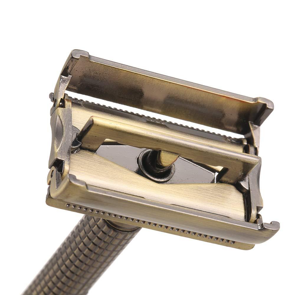 Qnotici Double-Edged Safety Razor with Long Handle & Razor Holder Butterfly Open Razor Clean Shaving Razor for Men