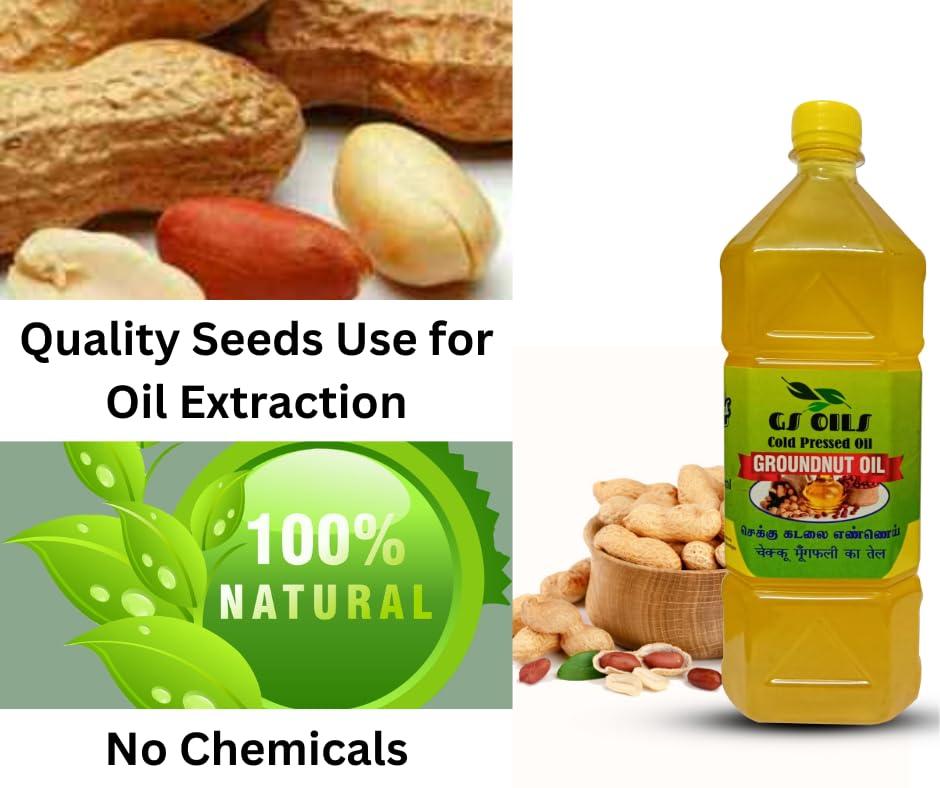 GS OILS GS OILS Cold Pressed Peanut Oil for Cooking/Mara Chekku Groundnut Oil/Wood Pressed Peanut Oil/Kadalai Ennai - 4000 ml (4 Litres)