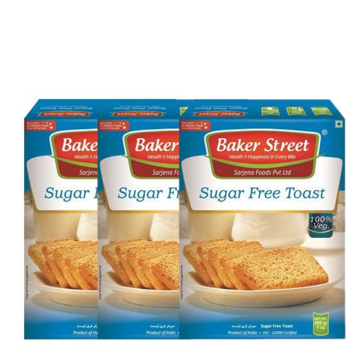 BAKER STREET Baker Street Sugar Free Rusk Toast 200g (Pack of 3)