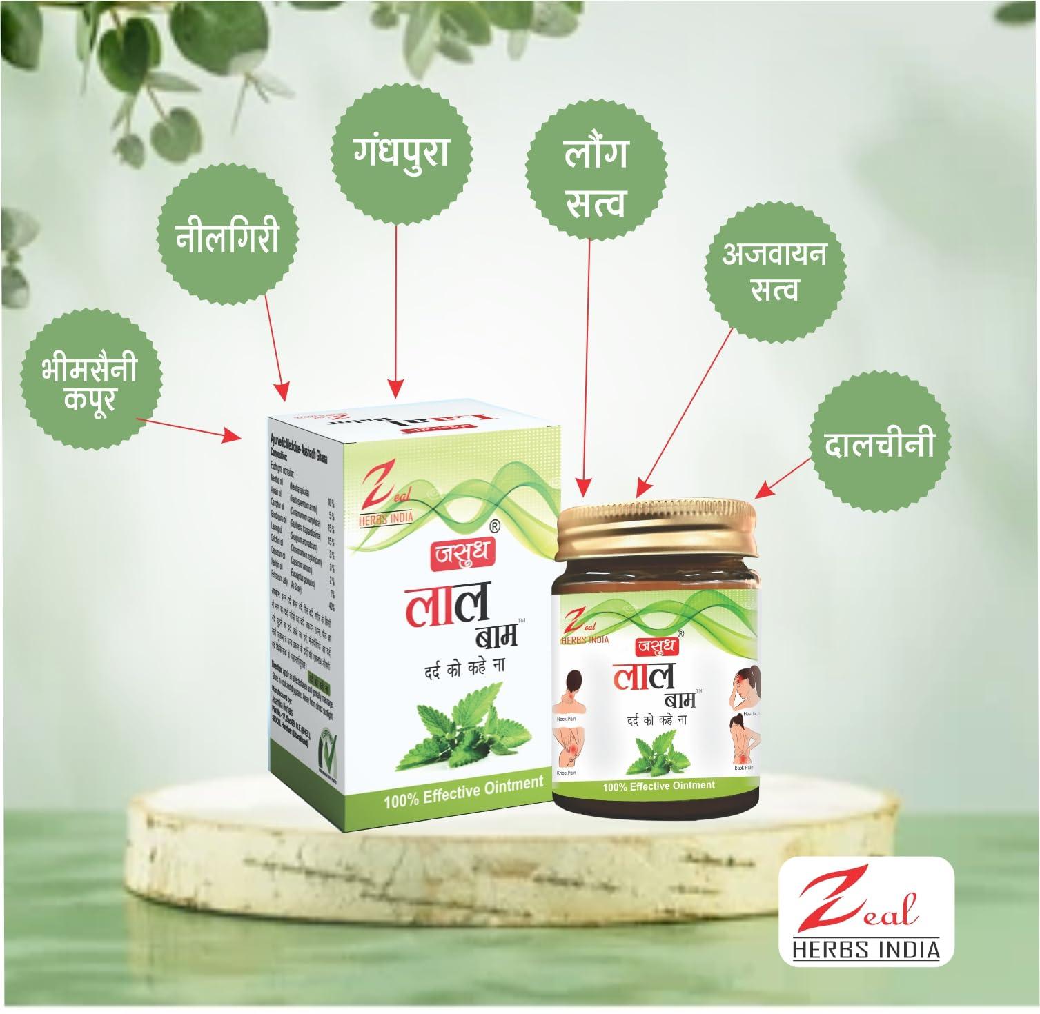 ZEAL HERBS INDIA Zeal Laal Strong Pain Relief Balm Made With Natural And Ayurvedic Formulation With Strong Smell (Big Size) 40gm Non- Sticky, Fast Absorption In Orange Color - 40 Gm (Pack Of 12Pcs)