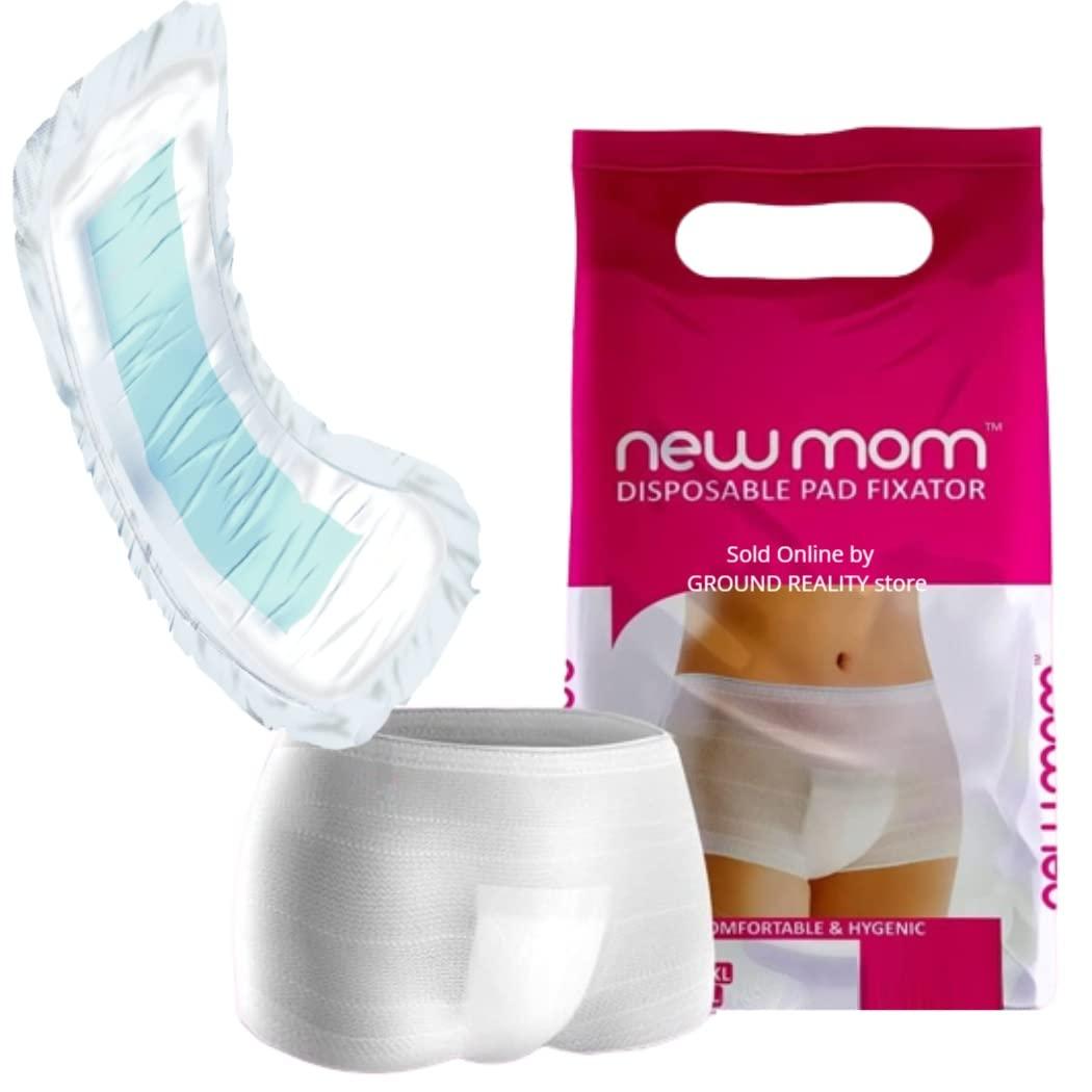 LUREME LUREME Combo Value Pack New Mom Maxi Maternity Sanitary Pads Napkins and XXL Panty Pad Fixator for Pregnancy/After Delivery. 5 New Mom Pads and 5 XXL (for Hip Size 113-124cm) Panty Pad Fixator