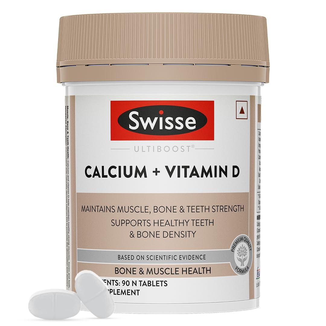 Swisse Swisse Calcium + Vitamin D - Supports Stronger Bones, Immunity & Muscle Health, Manufactured In Australia - Pack of 90 Tablets (1 Tablet Per Serving)