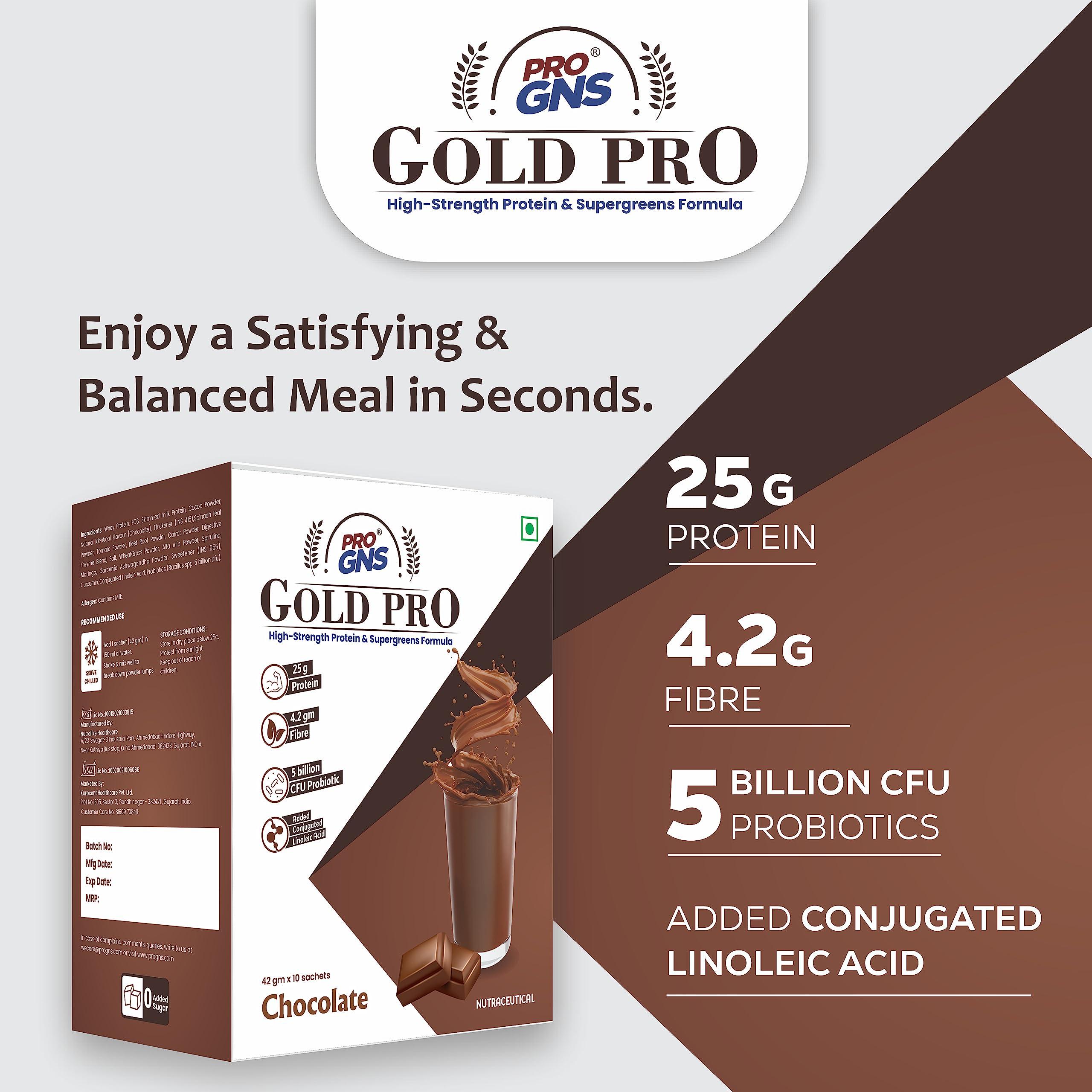 ProGNS ProGNS Gold Pro Whey Protein Powder Sachets | Protein 25g & Fibre 4.2g per serving | Chocolate Flavour (42g x 10 Sachet)