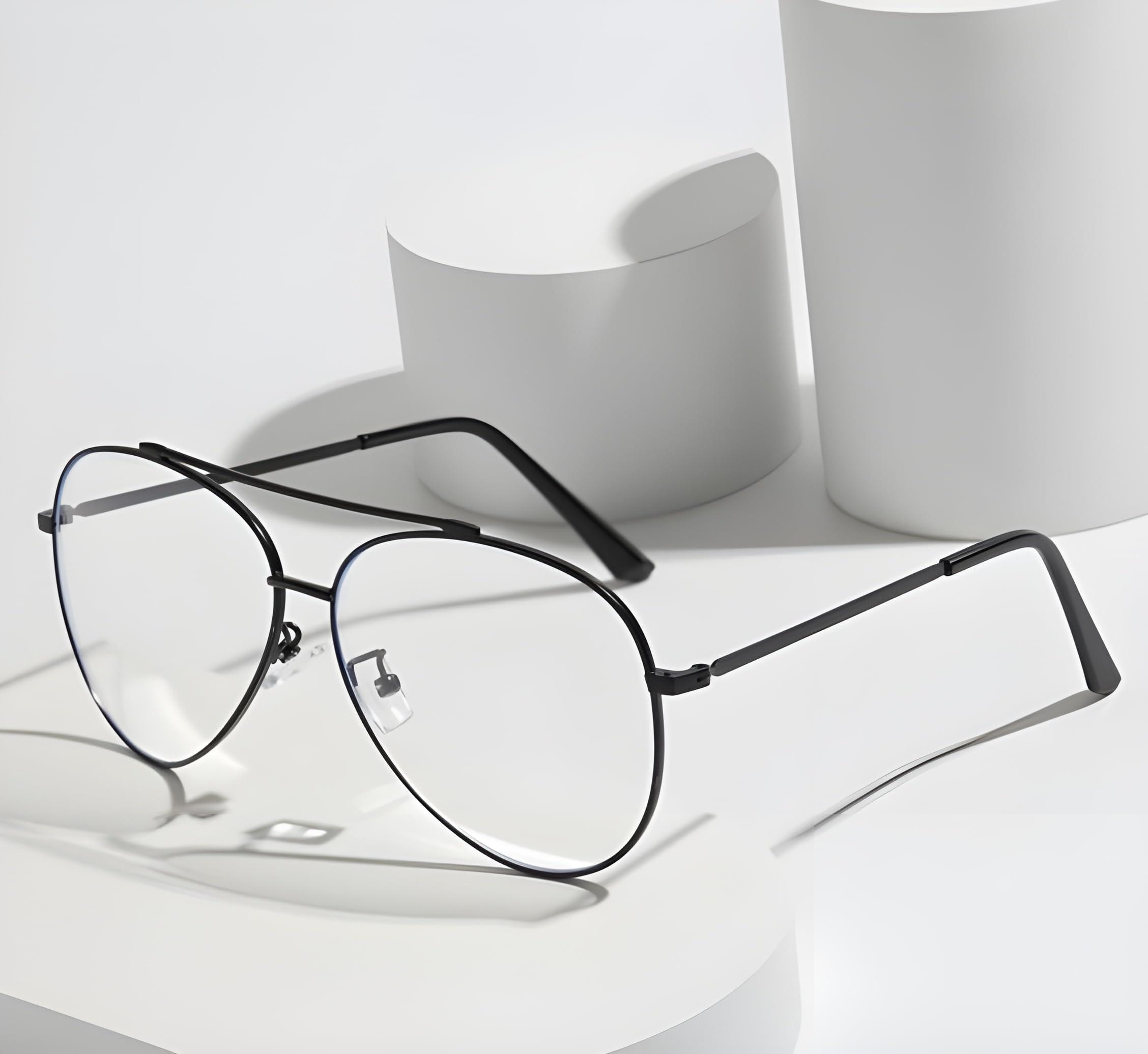 Roshfort Roshfort Lucky Bhaskar Zero Power Blue Cut Computer Glasses | Anti Glare, Lightweight & Blocks Harmful Rays | UV Protection Specs | Men & Women | Large | German101 (Black)