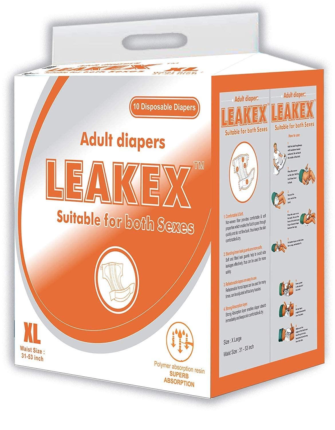 LEAKEX Leakex Premium High Absorbency Unisex Adult Diaper - Senior Incontinence Diapers- Extra Large Size/XL (Waist Size:- 31\"- 53\" Inch)