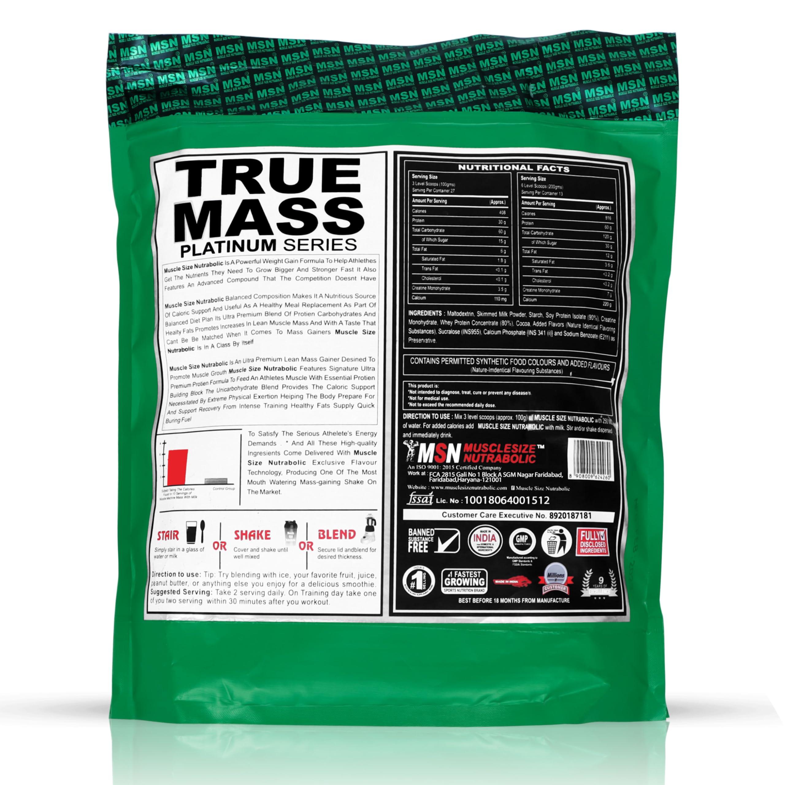 MUSCLE SIZE MUSCLE SIZE True Mass Gainer Powder Platinum Series (6lbs,2.72kg) Vanilla