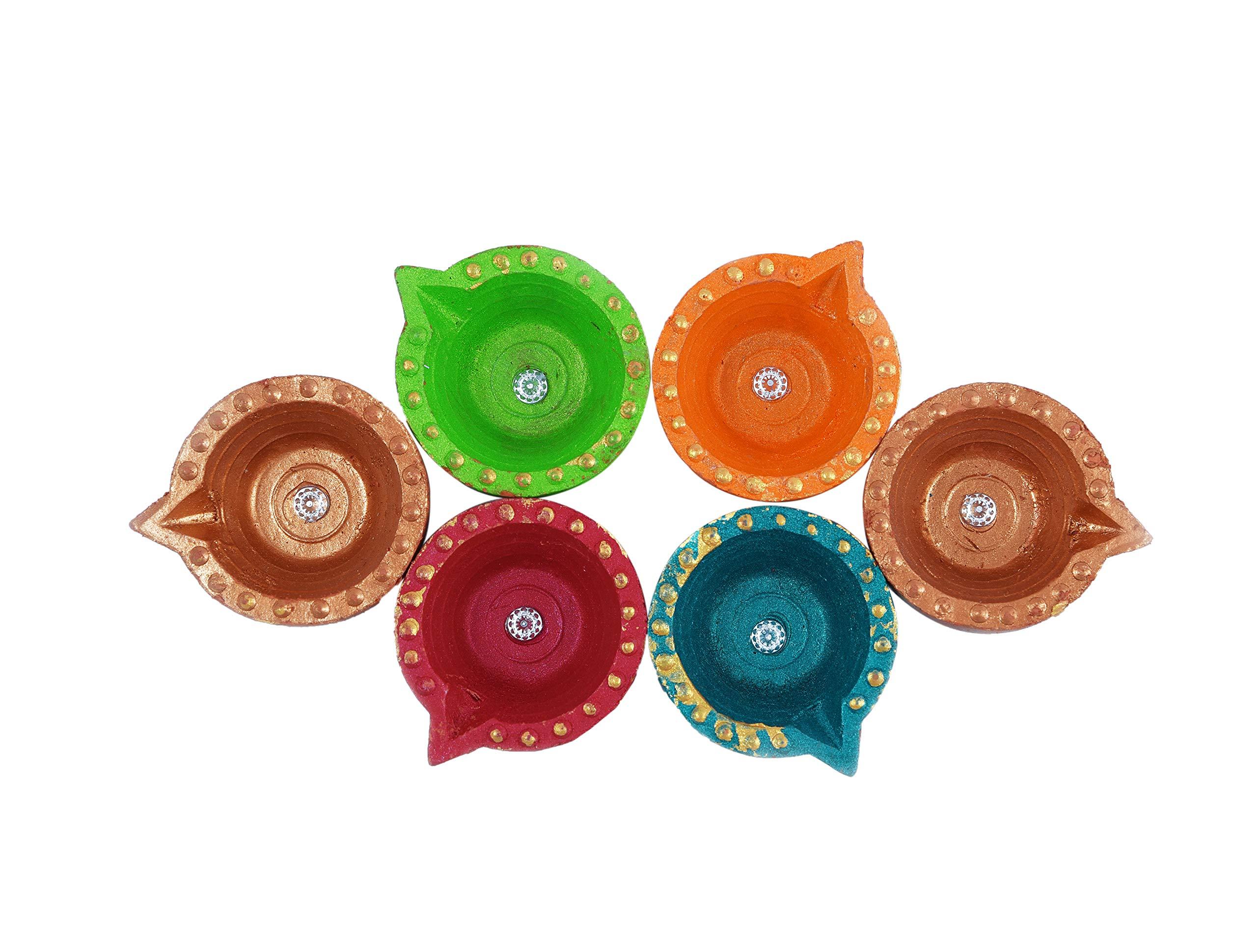 MANTOUSS MANTOUSS Diwali Dry Fruit Decorative Glass Jar-Cashew and Walnut(100gms Each),200 GMS + 2 Cute diyas, Rangoli Colours and Diwali Greeting