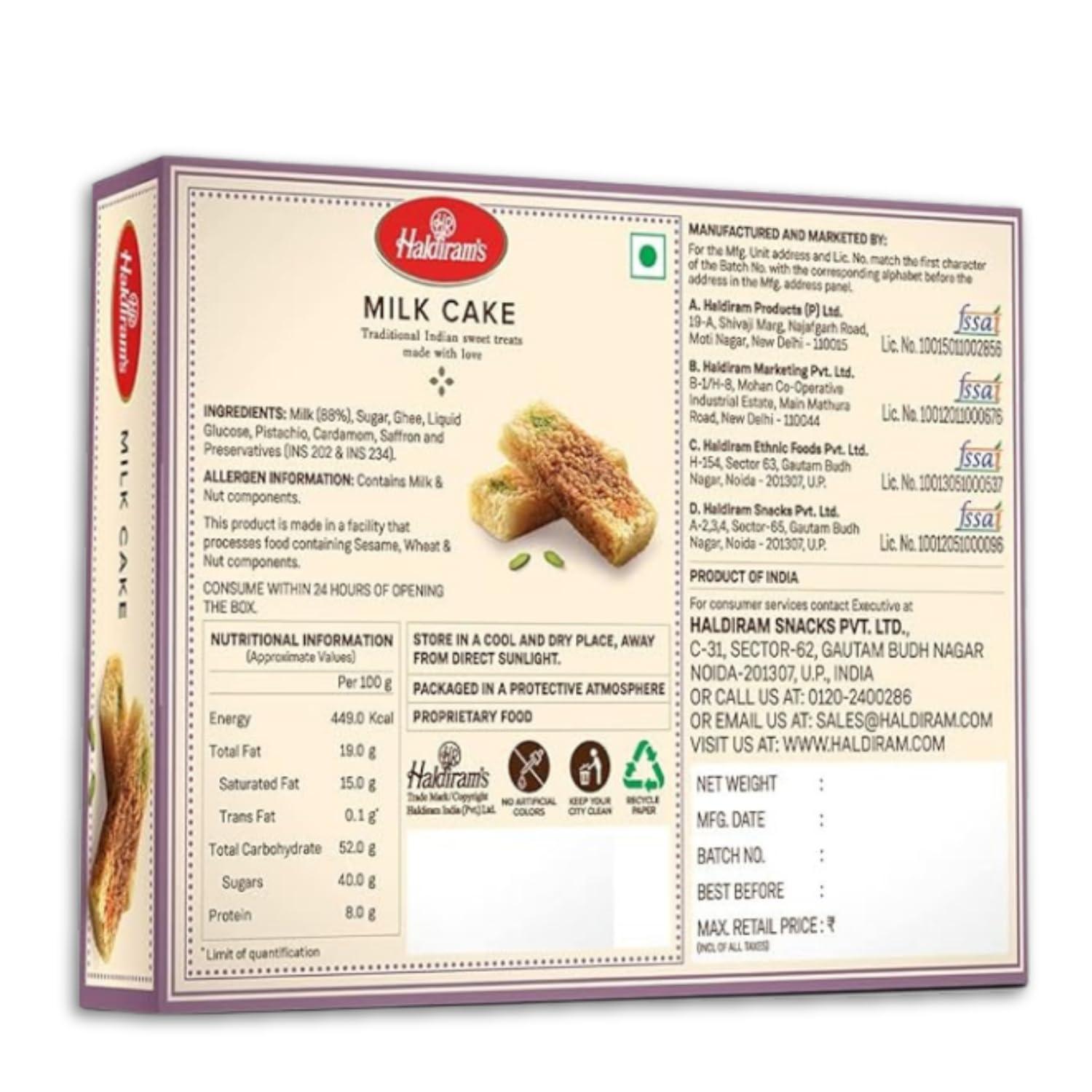 Haldiram’s Haldiram\'s Milk Cake 200 g x 2 | Rich And Creamy | Premium Handcrafted Traditional Sweets | Great Sweets Gift Pack | Indian Mithai | Milk Cake Sweets | Fresh Doodh Sweet | Festival Indian Sweets Box