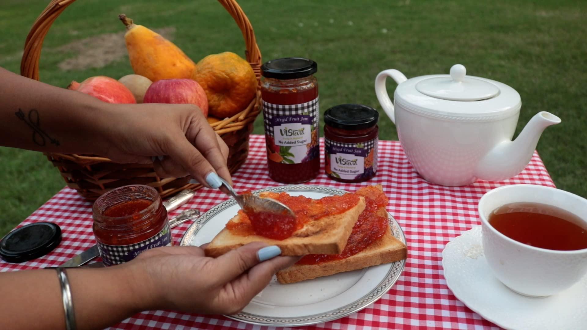 VISTEVIA Vistevia Sugar Free Mixed Fruit Jam, Diabetic and Keto Friendly - Sweetened Naturally with Stevia, More Than 60% Fruit Content - Tastes Delicious - Pack of 1 (400G)