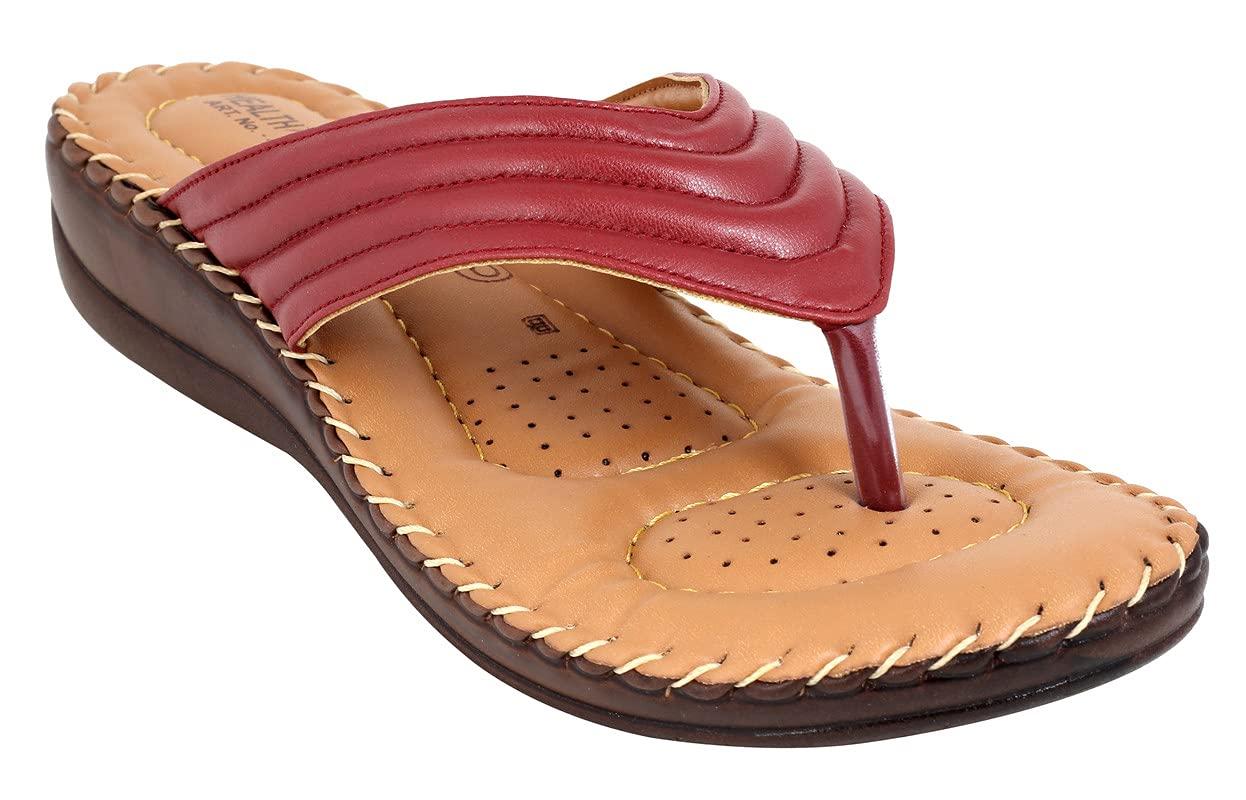 HEALTH FIT HEALTH FIT Ortho Slippers-Dr Sandals for Women Suitable for Knee Pain, Diabetic & Orthopedic Footwear for Women HF355Cherry