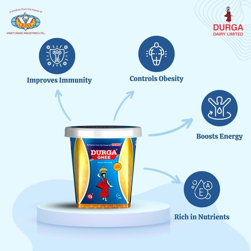 DURGA GHEE Durga Ghee - Buffalo Ghee 500ML Jar | Preservative Free | Fssai & ISO certified | No Chemical | Gluten Free | 100% Fresh And Pure Ghee