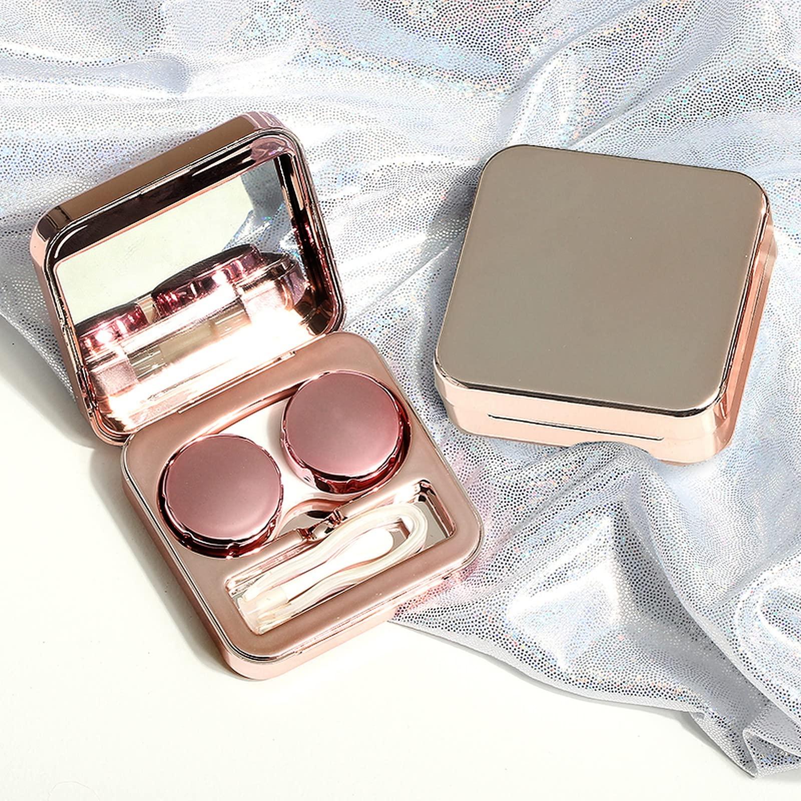 wolpin wolpin Plastic Travel Contact Lens Case Box Case With Mirror, Leakproof, Potable For Man And Women (Rose Gold) - 1 Pc