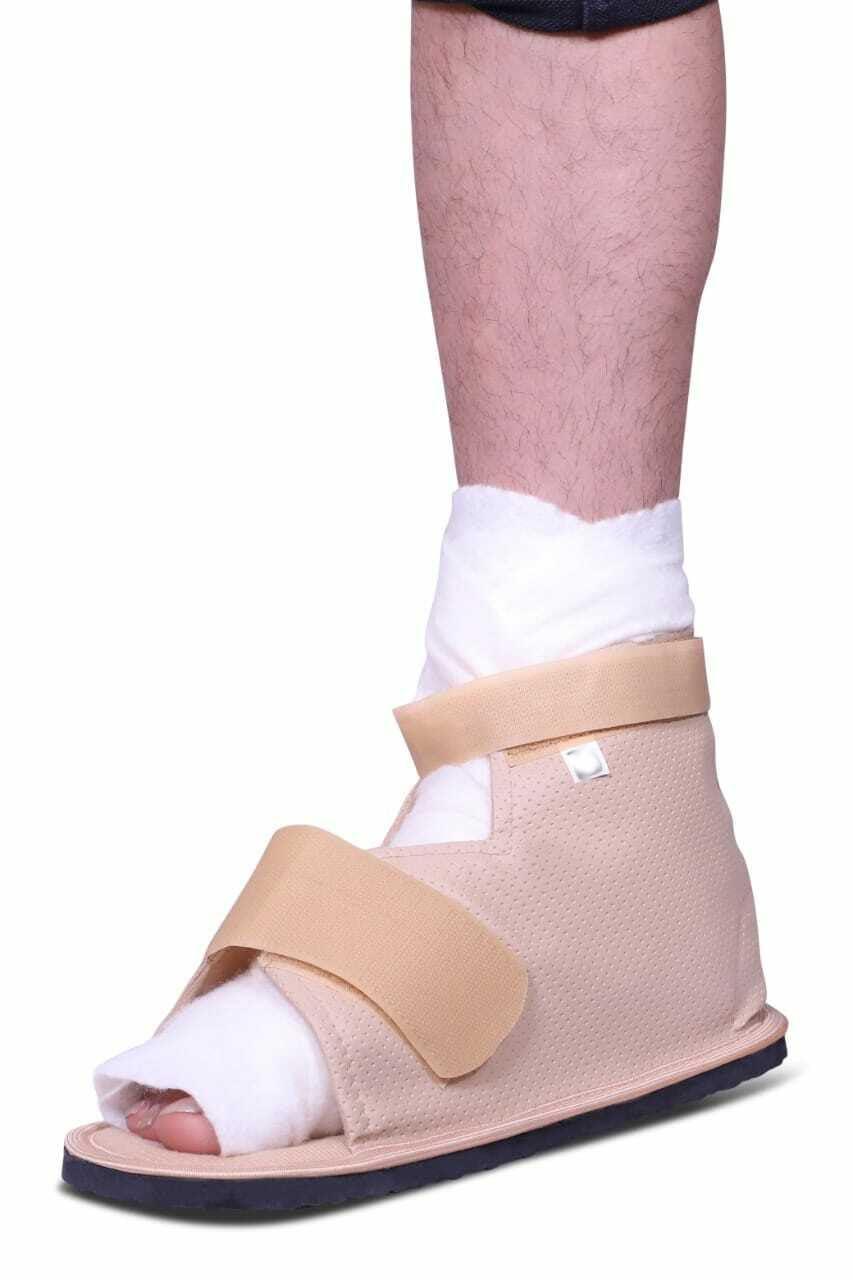 VK SURGICAL VK SURGICAL Cast Shoe Foot & Ankle Support Medical Surgical Shoe for Firmness & Prevents Wear & Tear of the Cast Cover, Plaster Covering Shoe (Universal for left and right Feet) Beige (SIZE-S)