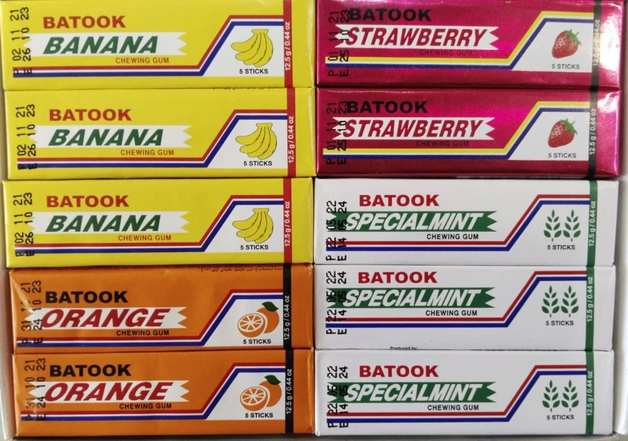 Batook Batook Chewing Gum Variety Pack of Mix Flavours 5 Orange,5 Special Mint,5 Strawberry,5 Banana (20 X 12.5g), 250g