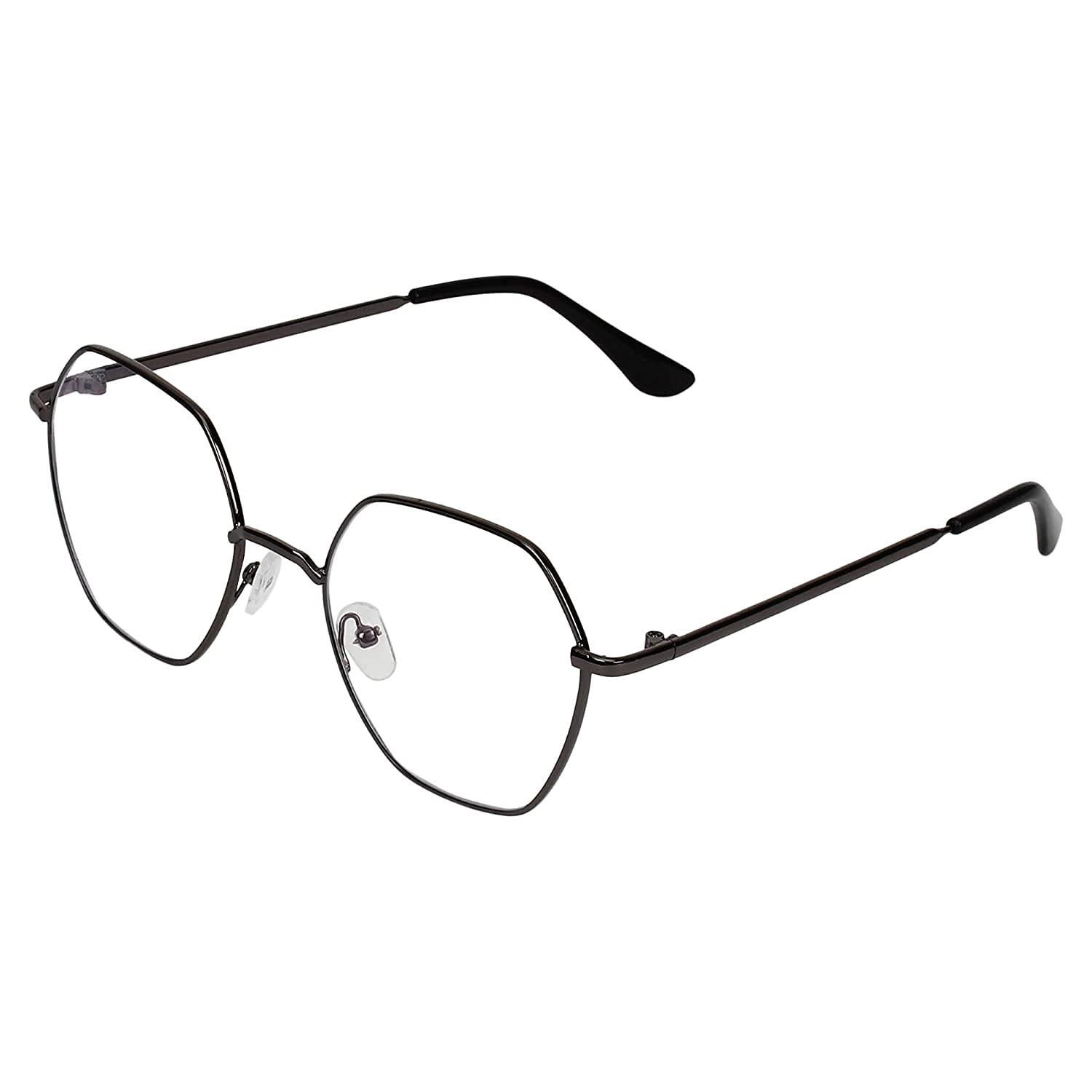 CREEK CREEK Blue Light Blocking Blue Cut Zero Power Anti-Glare Rectangular Eyeglasses, Octagonal Frame For Eye Protection From Uv By Computer/Tablet/Laptop/Mobile (With Torch And Testing Card, Unisex)