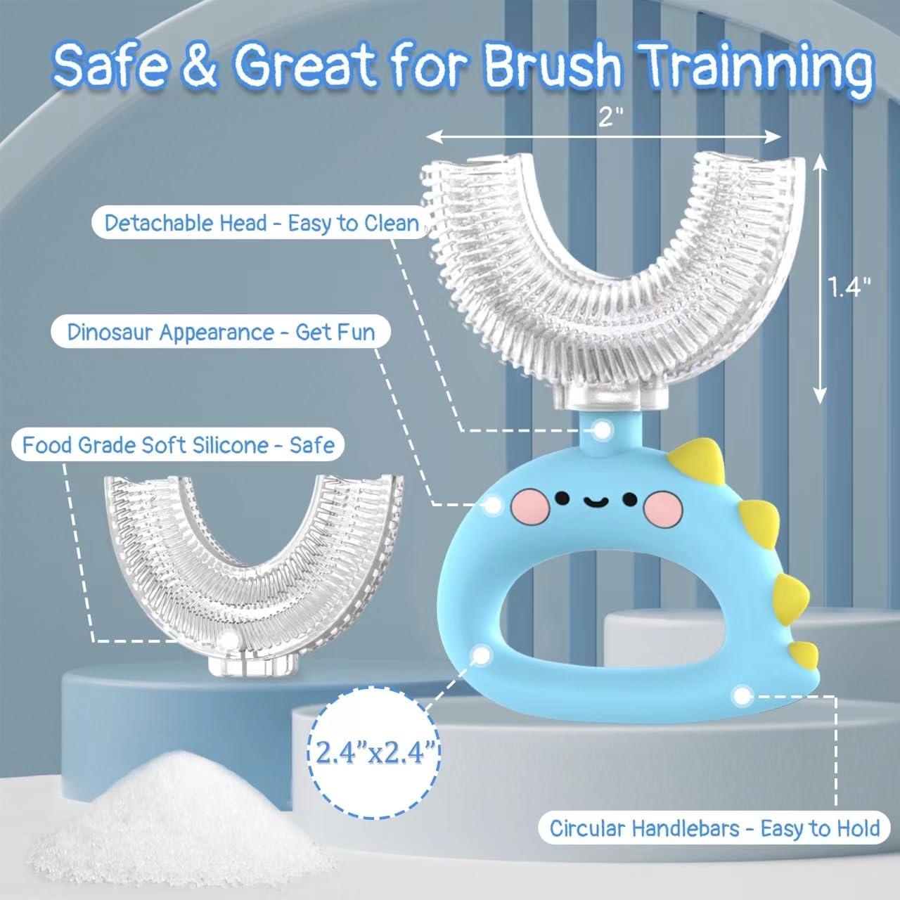 Meoligr U Shaped Toothbrush - for Kids, Manual Whole Mouth Toddler Toothbrush Age 2-4 5 6 & up, Food Grade Soft Silicone Brush Head, 360 Oral Teeth Cleaning Design, Good for Children\'s Dental Health, 2 Blue