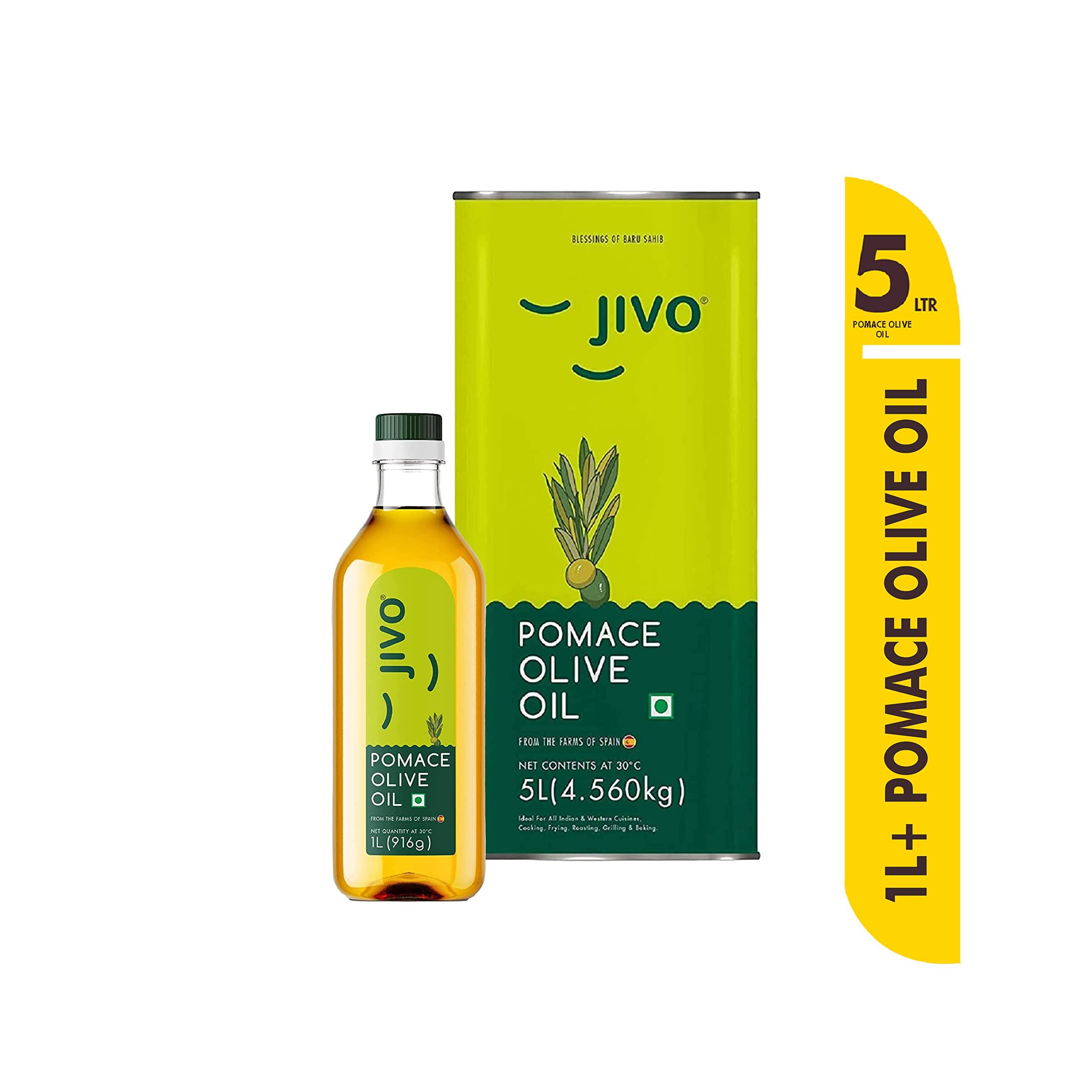 JIVO Jivo Pomace Cooking Olive Oil Pack of 6 Litres (5L Tin with 1L Pet Bottle) | Ideal for Roasting, Frying, Baking All type of Cuisines| Healthy Cooking Oil for Daily use |