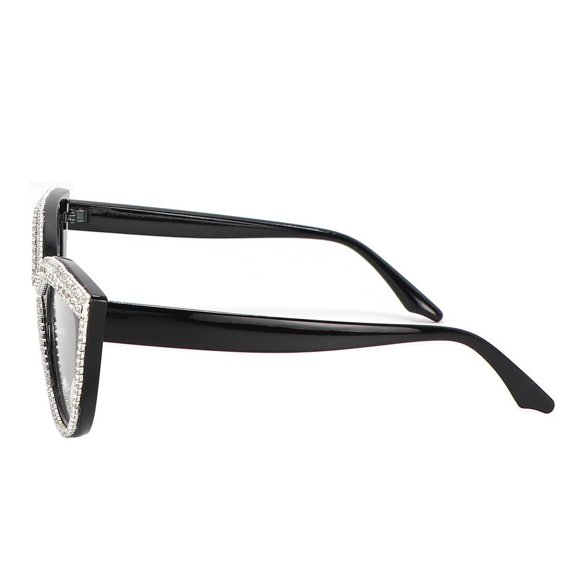 FUPRECIOUS Cat Eye Reading Glasses Bling Rhinestone Magnified Blue Light Blocking Reader Glasses (white, 1.5)