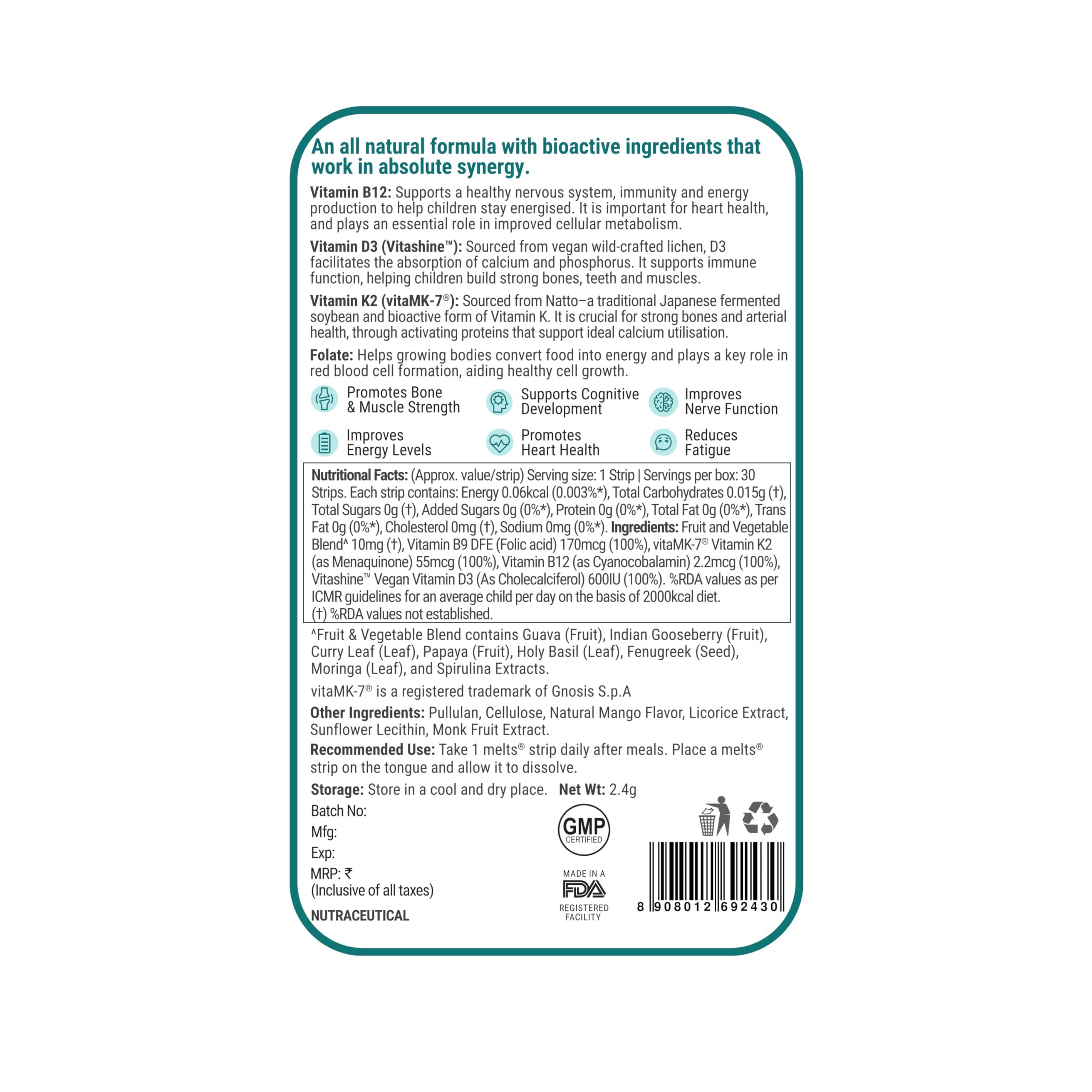 Wellbeing Nutrition Wellbeing Nutrition Frozen Elsa Melts | Vitamin B12, D3 & K2 for Kids (6+) | Supports Bone & Muscle Health, Cognitive Development & Energy, Heart Health | Exotic Mango Flavor (30 Oral Strips)