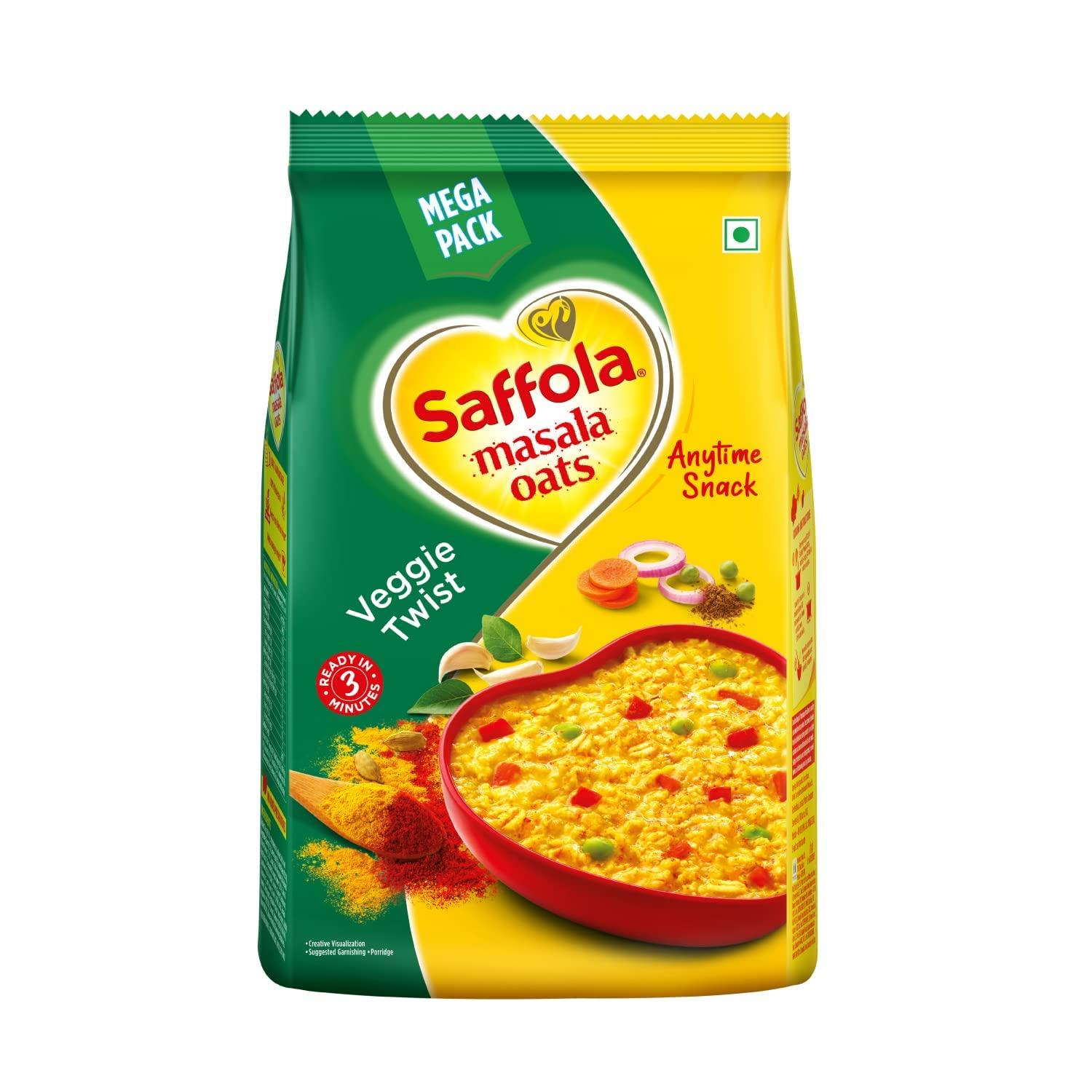 Saffola Saffola Masala Oats | Tasty Evening Snack| Healthy Snack| Veggie Twist| 500g & Saffola Peanut Butter Crunchy, 350 gm | High Protein Peanut Butter | Only Jaggery, No Refined Sugar