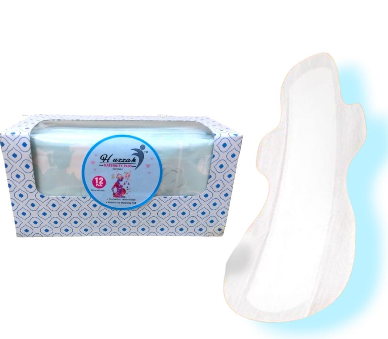 HUZZAH Maternity Pads After Delivery For Womens- Ultra Thin Maternity Pads For Newly Moms- Box of 12 Maternity Pads