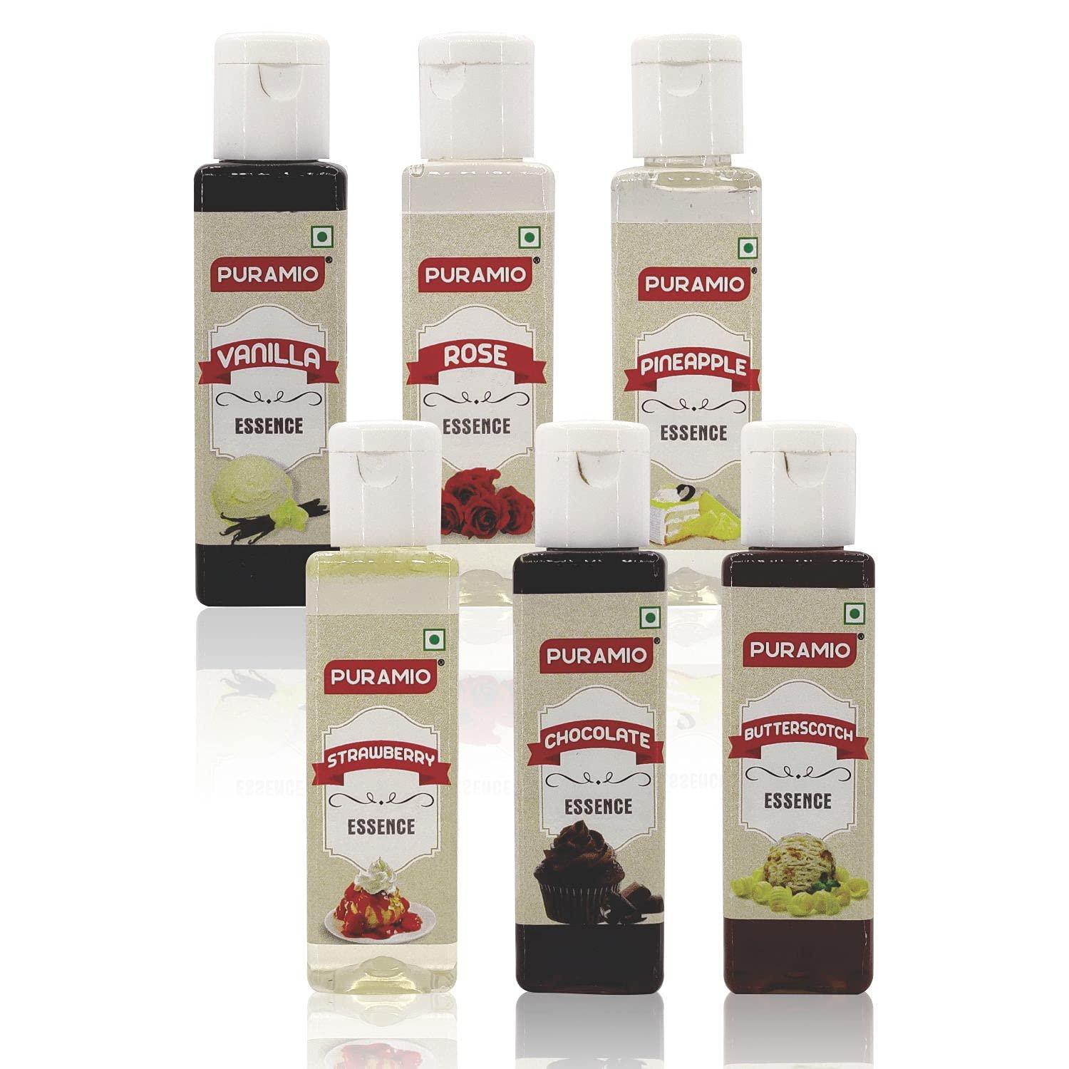 PURAMIO Puramio Culinary Liquid Food Essence, Combo- (Pack of 6 (30ml each))- (Vanilla, Rose, Pineapple, Butterscotch, Strawberry & Chocolate)