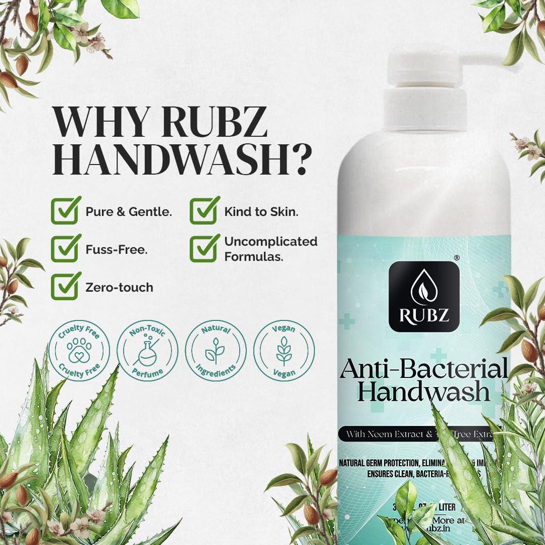 Rubz Rubz Antibacterial Handwash Refill Pack 5 Litre with 500ml bottle | Paraben Free Liquid Gel | Complete Protection for Soft Hands | Best for Hotel, Spa, Salon, Family, Gym | Total 5.5 Litre