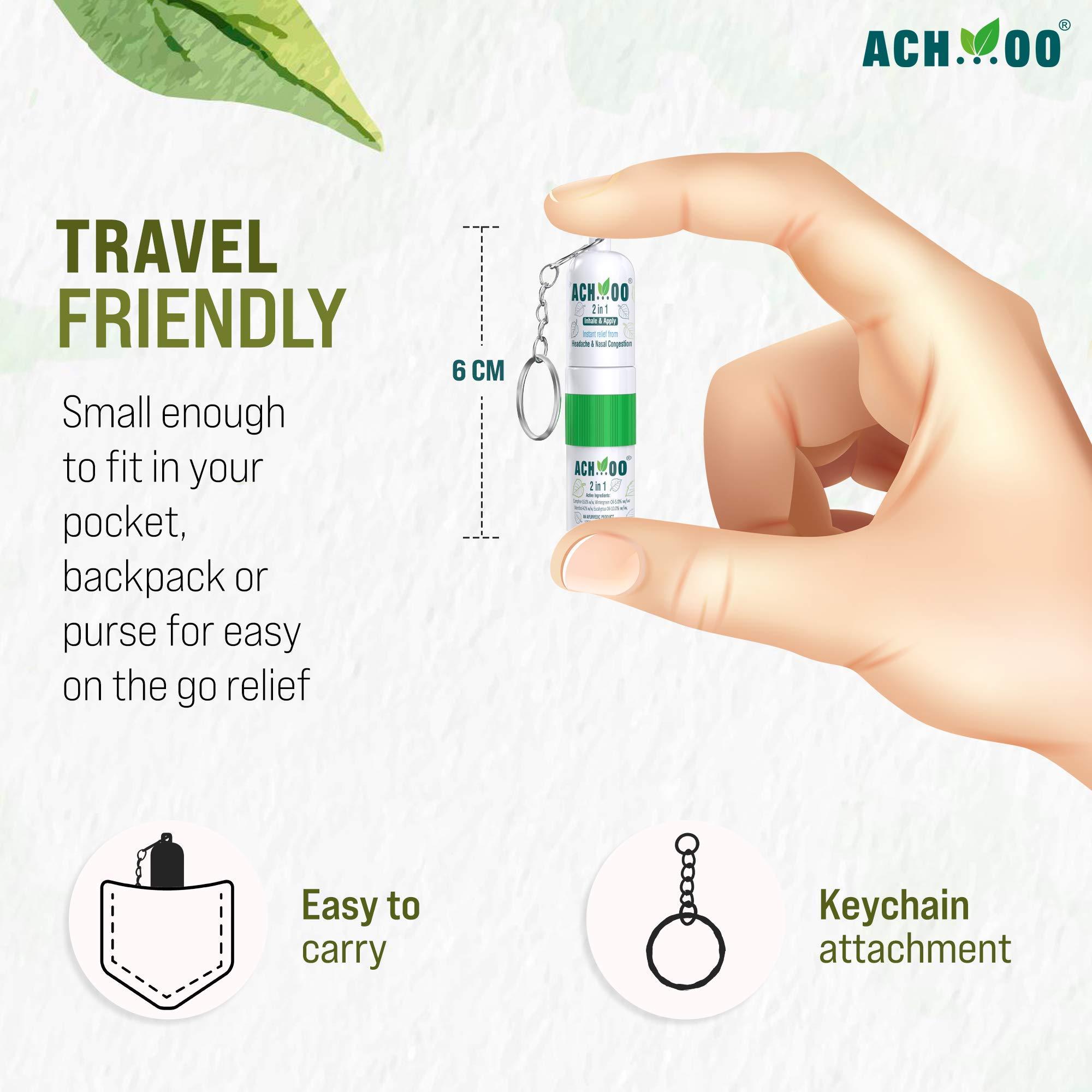ACH...OO ACH...OO 2 In 1 Inhaler and Roll On Relief From Cold, Cough, Blocked Nose, Headache and Breathing difficulty | Cold & Nasal Congestion With 100% Natural Active Ingredients (Pack of 12 x 2ml)